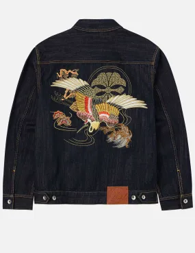 Wrinkle Free Texture Grateful Crane Embroidery Relax Fit Denim Jacket