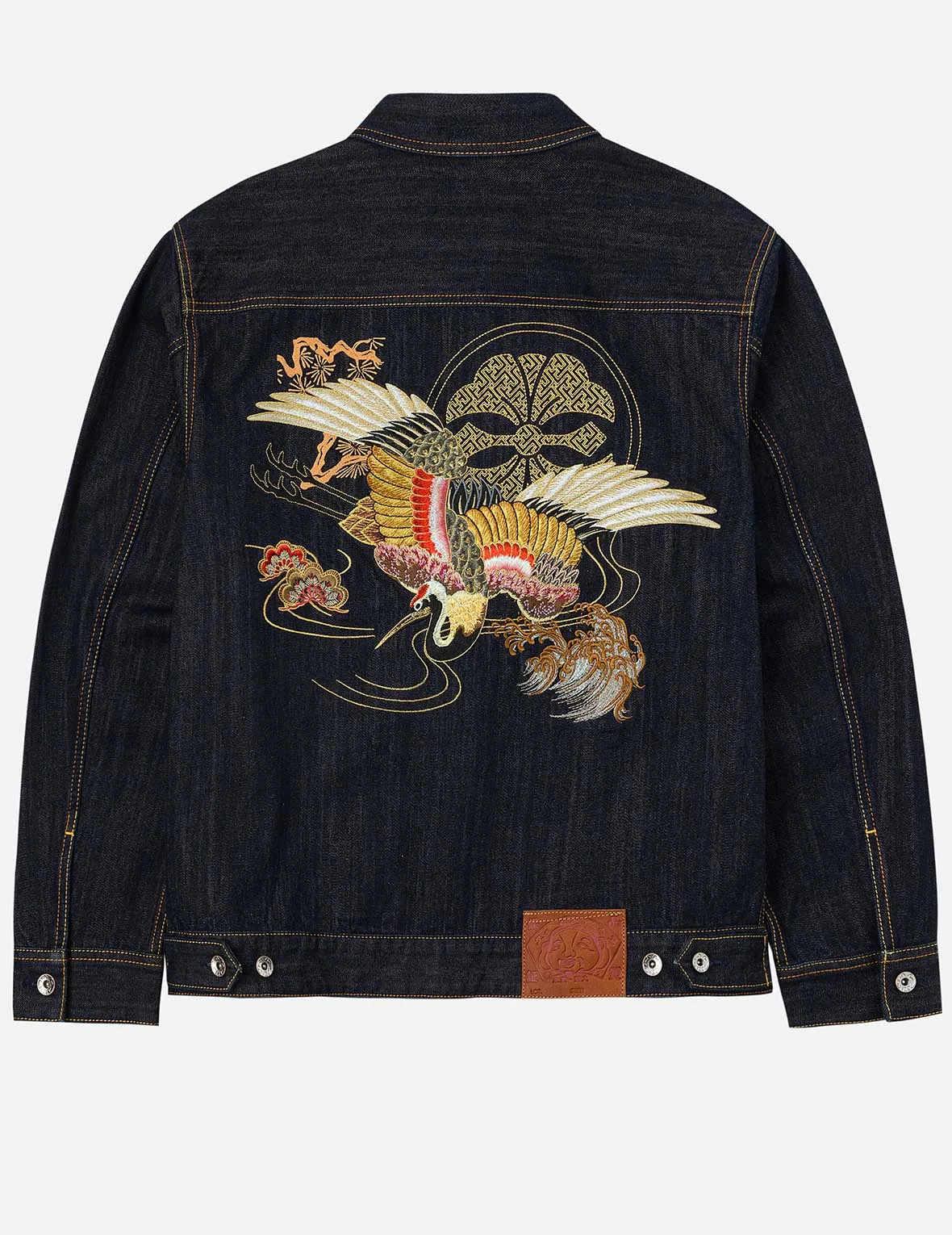 Wrinkle Free Texture Grateful Crane Embroidery Relax Fit Denim Jacket