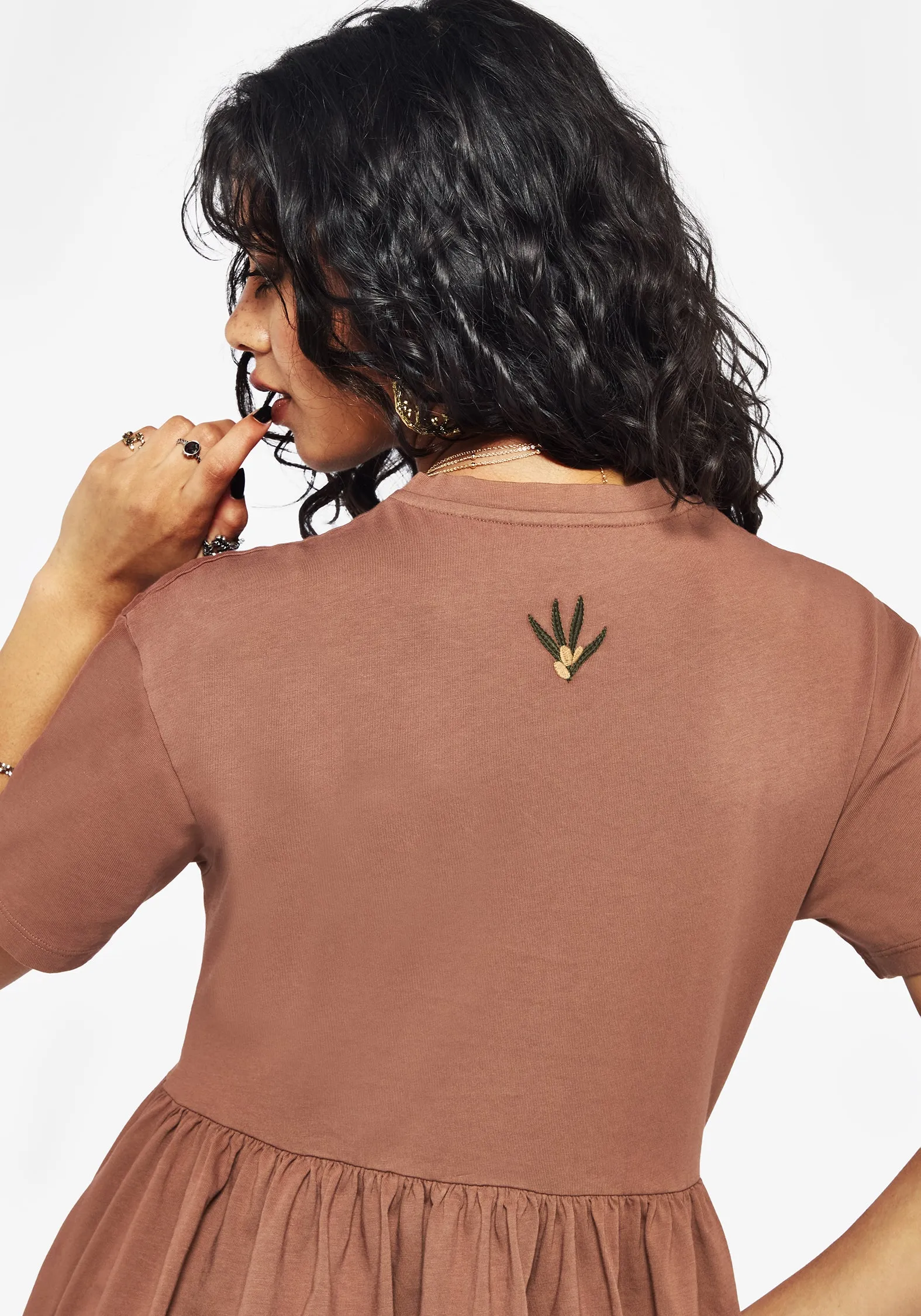 knee-length Clear Blush Griffinfly Cotton Embroidered Jersey Mini Skater Dress