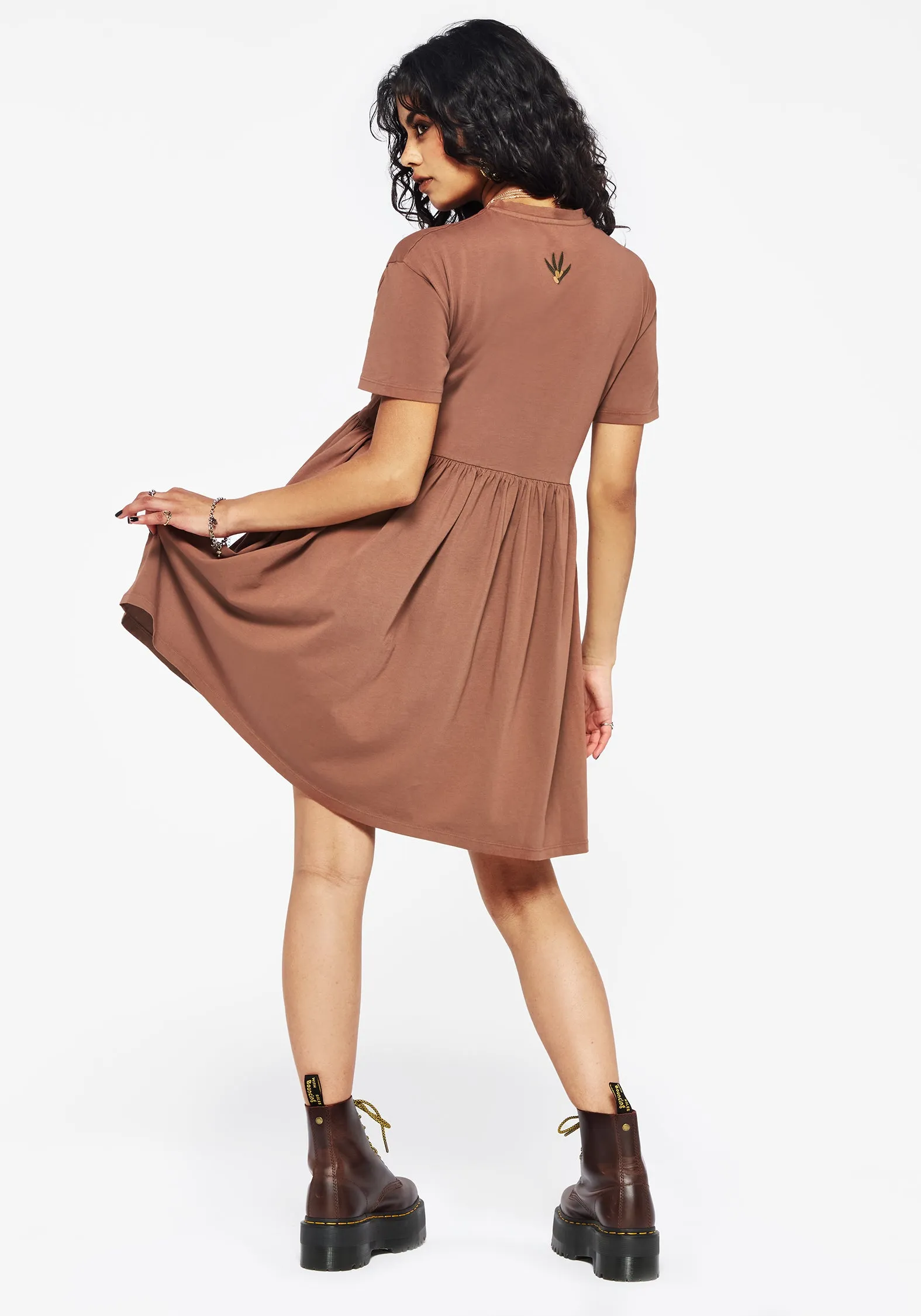 Griffinfly Cotton Embroidered Jersey Mini Skater Dress Vibe Style