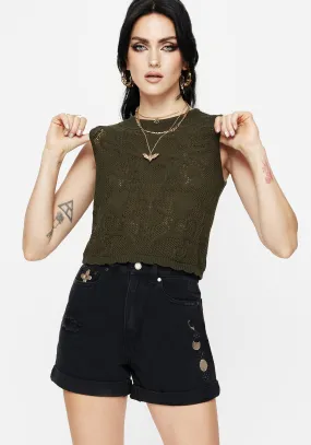 Fade Resistant Cloth Casual Moments Griffinfly Embroidered Distressed Denim Shorts