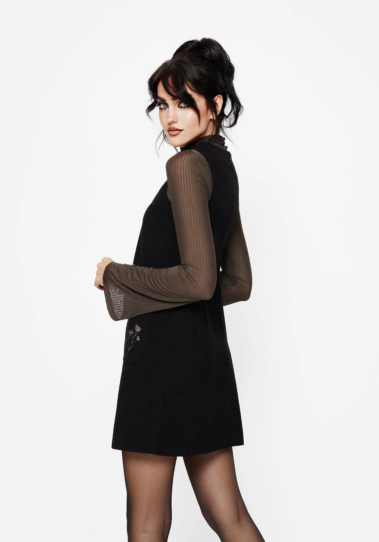 Griffinfly Embroidered Pocket Cord Mini Dress Street Heat Street Ready