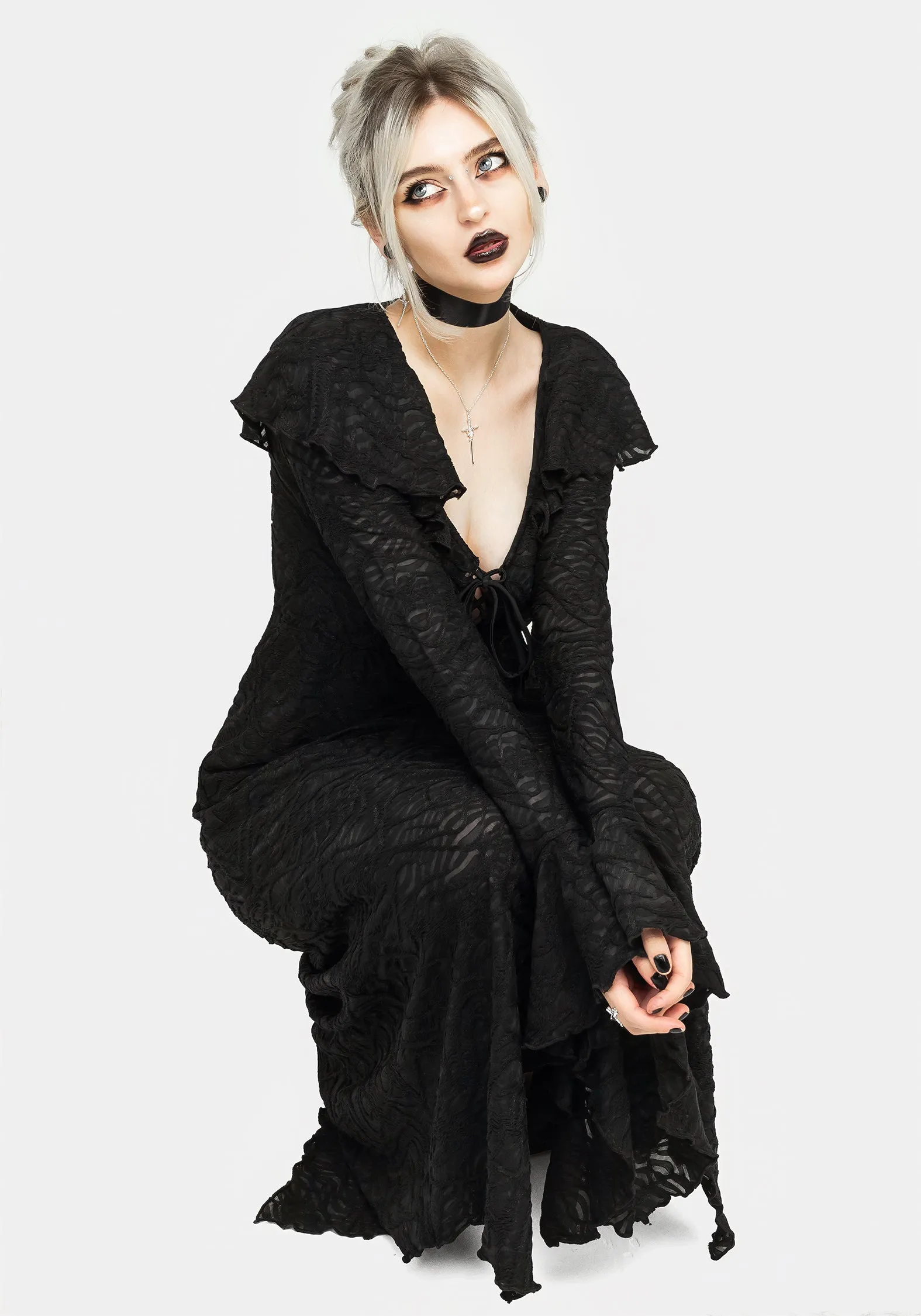 Jessel Distressed Cascade Handkerchief Hem Midi Dress Elegant Wear All Gender Fit