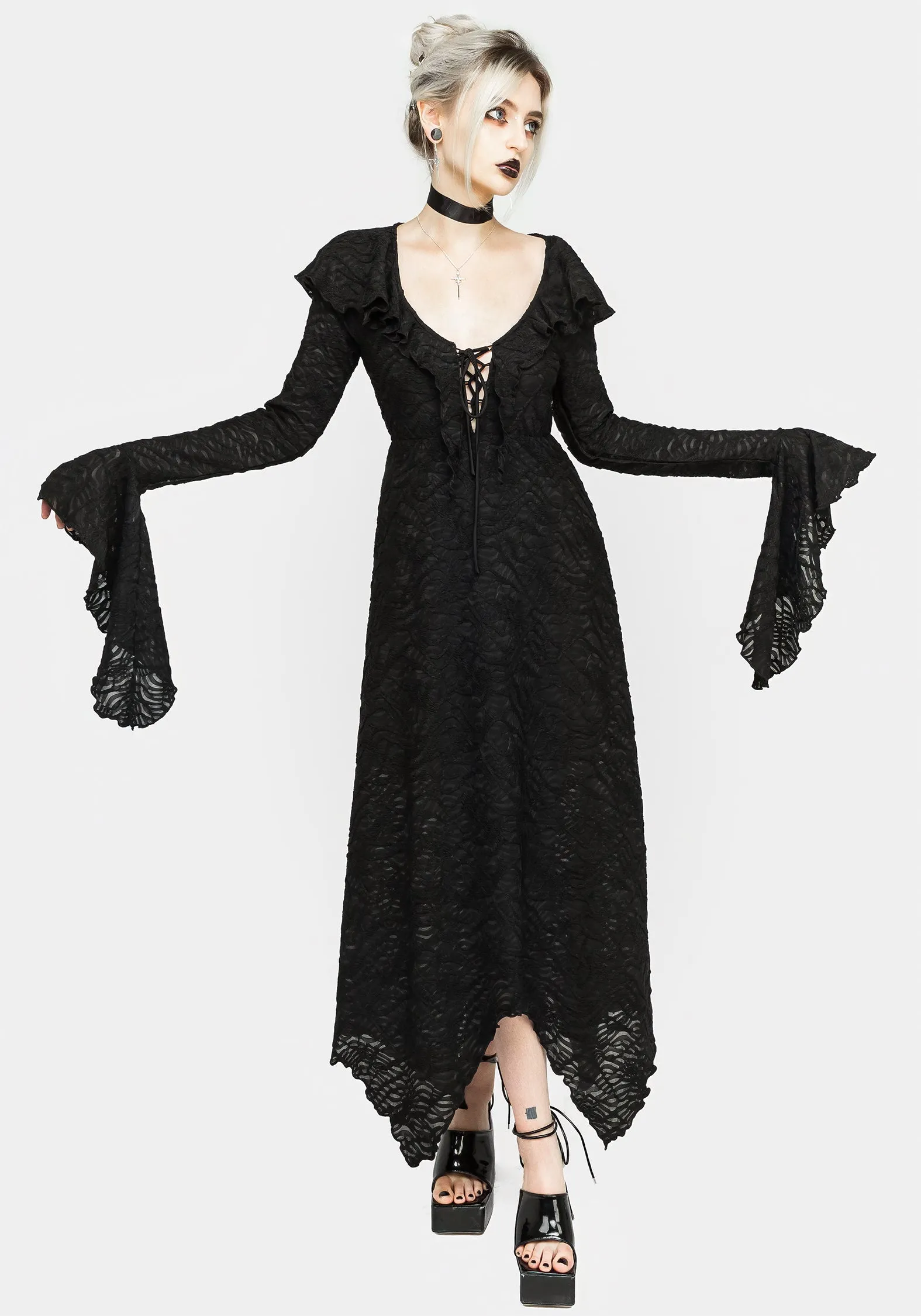 Jessel Distressed Cascade Handkerchief Hem Midi Dress Sleek Wear Urban Wear