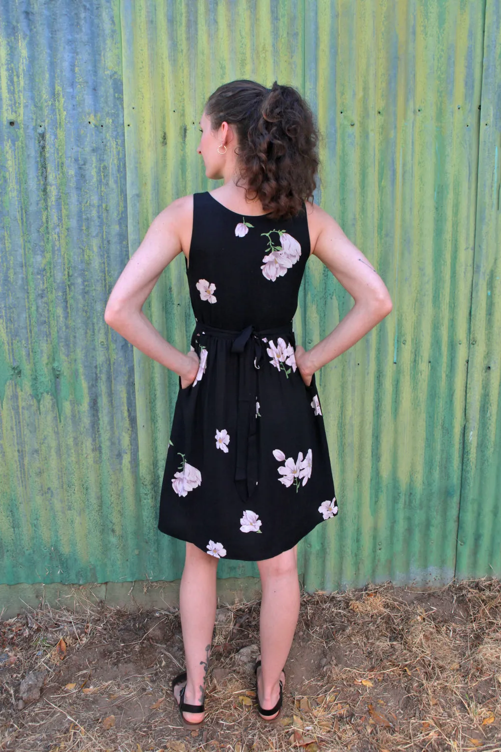 Hannah Dress in Black Magnolia Sunset Glow