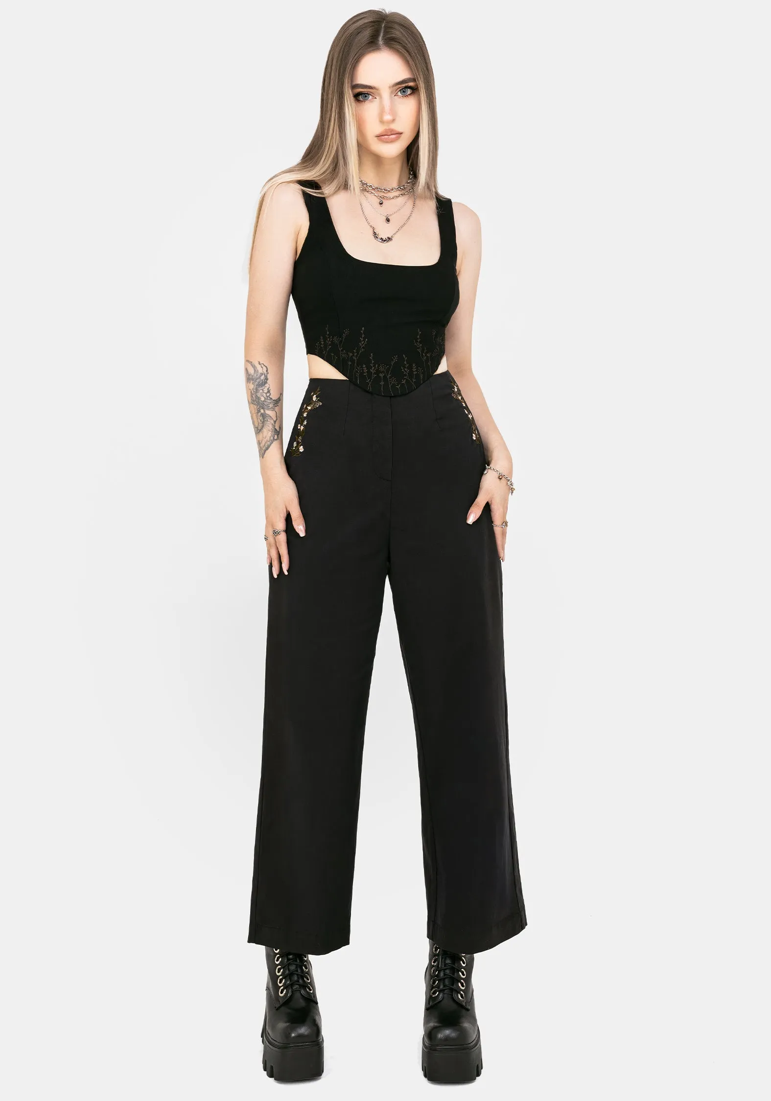 High Street Chic Light Touch Harmony Embroidered Cropped Trouser