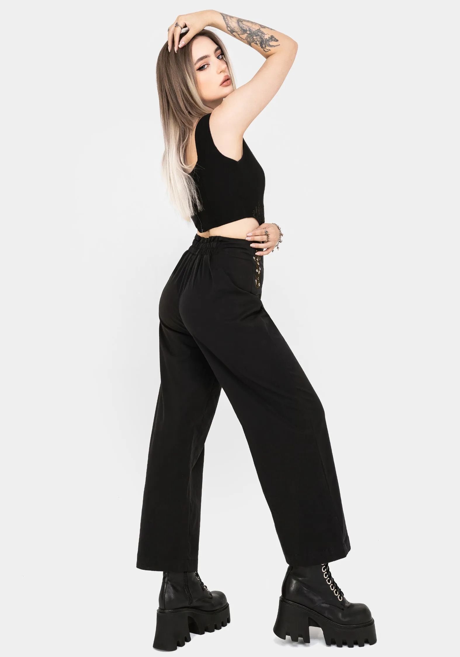 Foldable Packability Harmony Embroidered Cropped Trouser