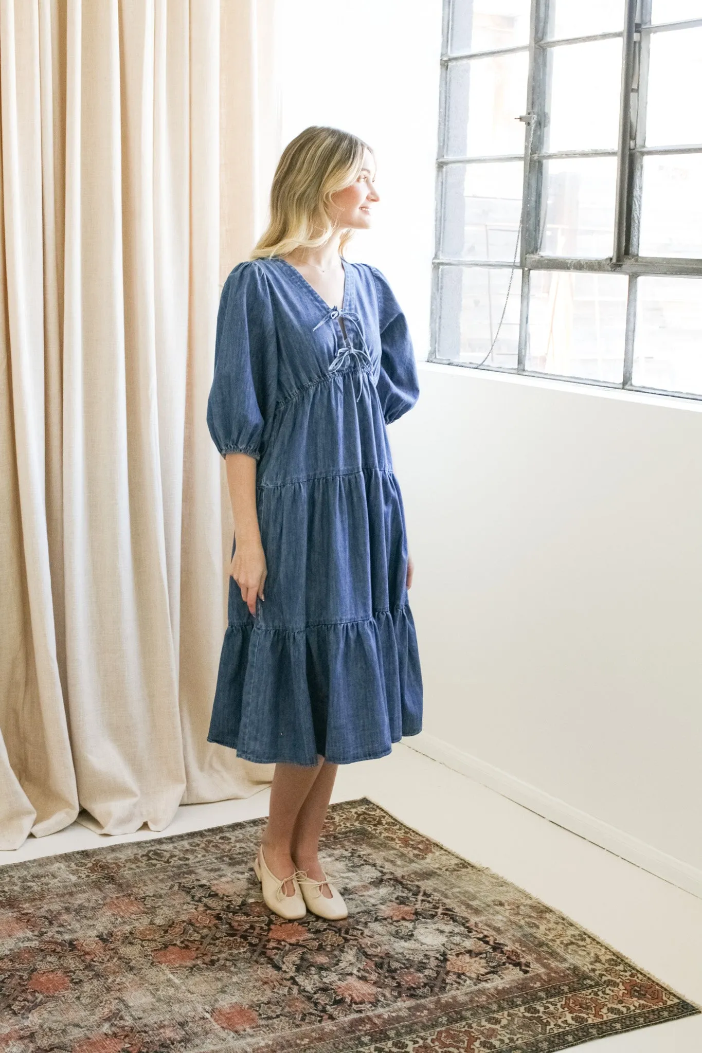 breathable fabric dress Harper Denim Midi Dress