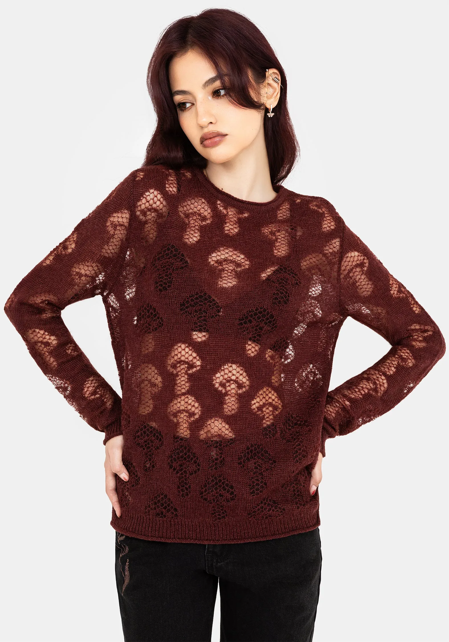 Double Layered Cuffs ShrinkageResistant Weave Harriet Lurex Mushroom Detail Knit Jumper