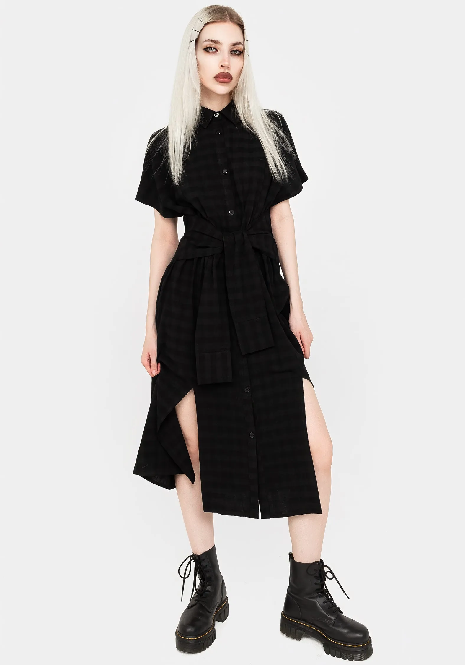 Hattie Shirt Sleeve Tie Waist Shirt Dress Airy Touch