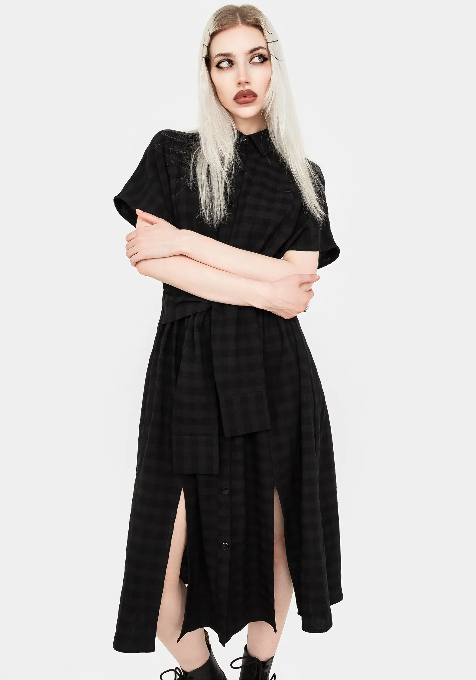 Fall Go Hattie Shirt Sleeve Tie Waist Shirt Dress