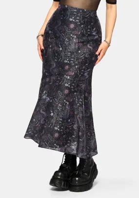 All Season Travel Ready Haunt Medieval Printed Asymmetric Midaxi Skirt