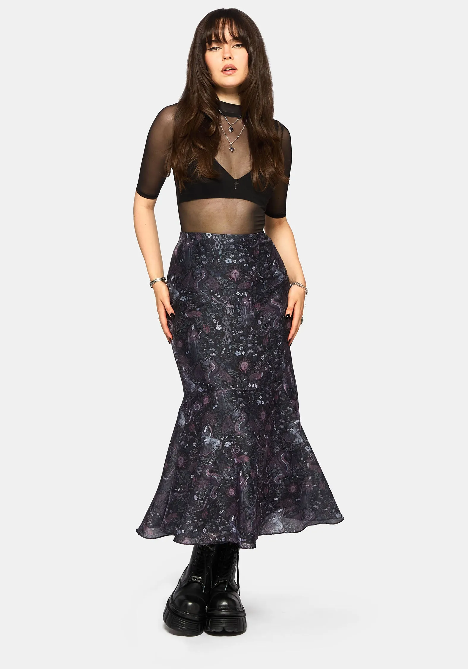 Haunt Medieval Printed Asymmetric Midaxi Skirt Reimagined Classic Breathable