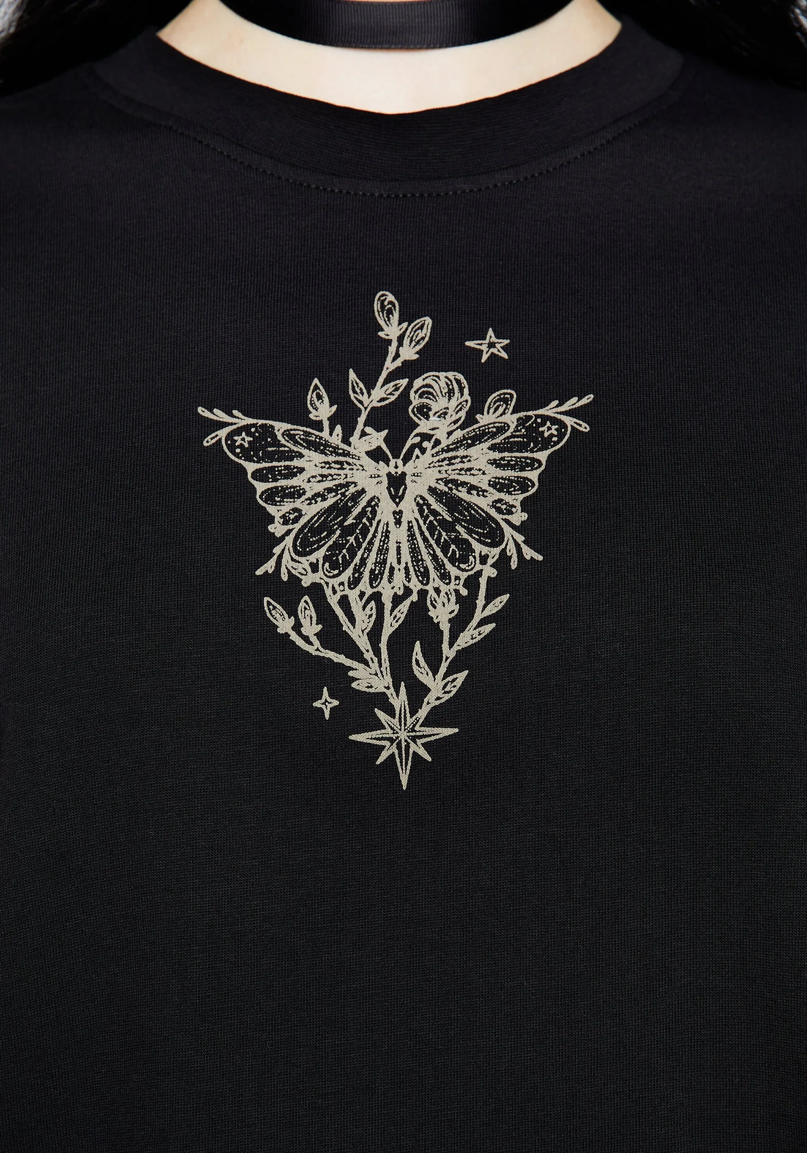 Hawkmoth Graphic Print Boxy Crop Tee Cozy Fit Fashion Forward