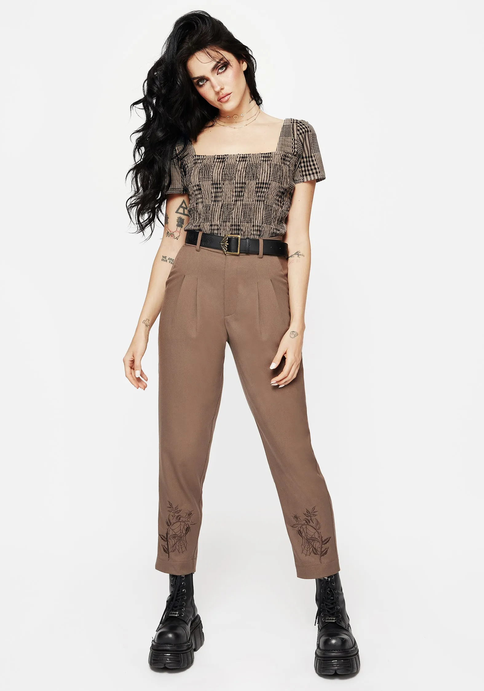 Hazel Embroidered Slim Tailored Trousers Aesthetic Fit