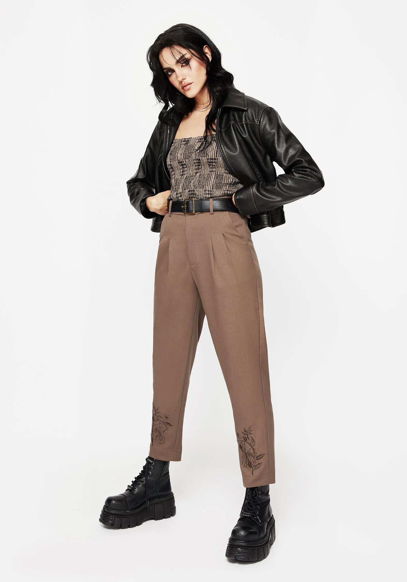 SecureClosures Vintage Wash Hazel Embroidered Slim Tailored Trousers