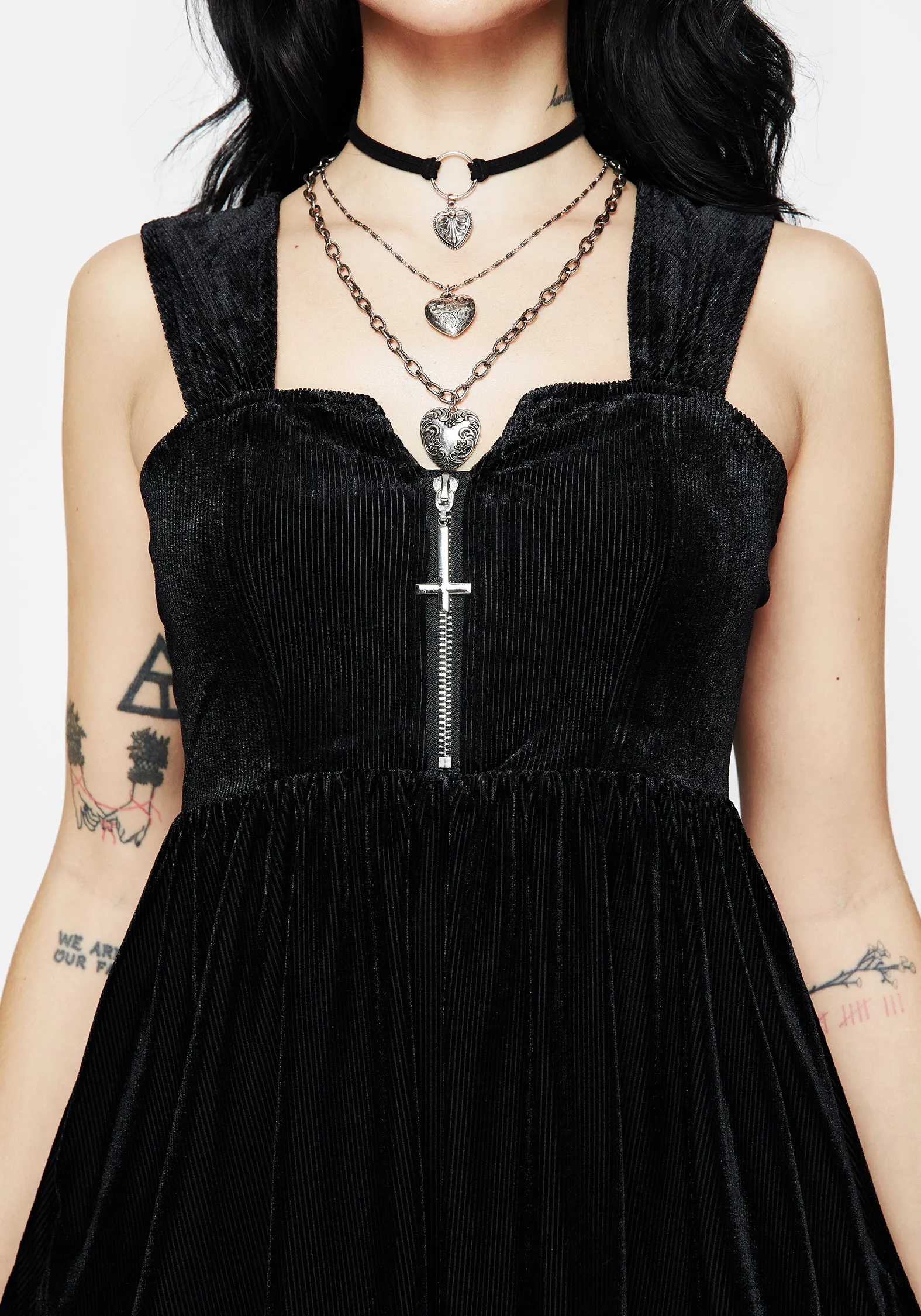 Heartless Zip Front Mini Dress FlatlockSeam