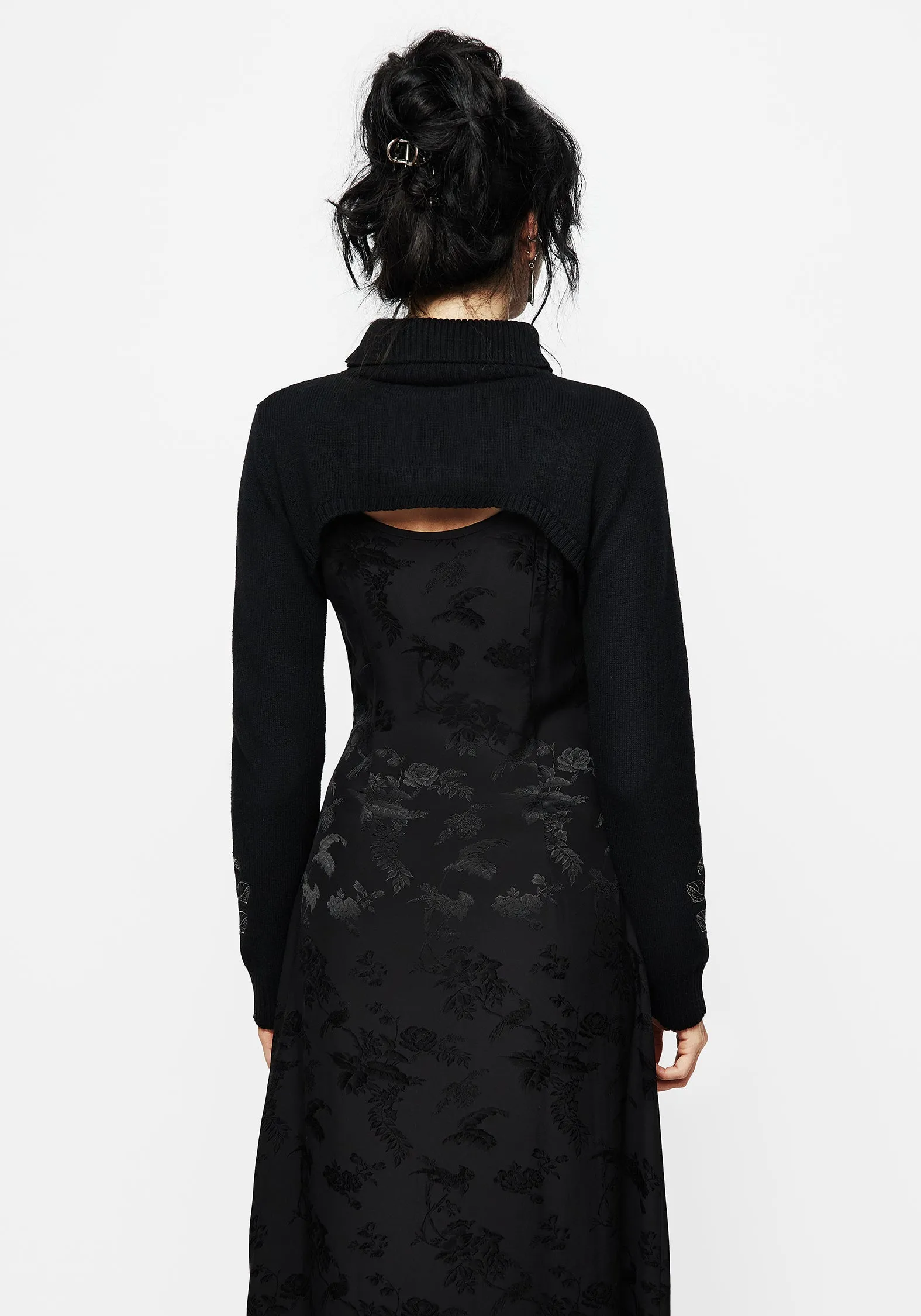 Amalthea Embroidered Roll Neck Extreme Crop Jumper OdorResistant Treatment Classic Casual