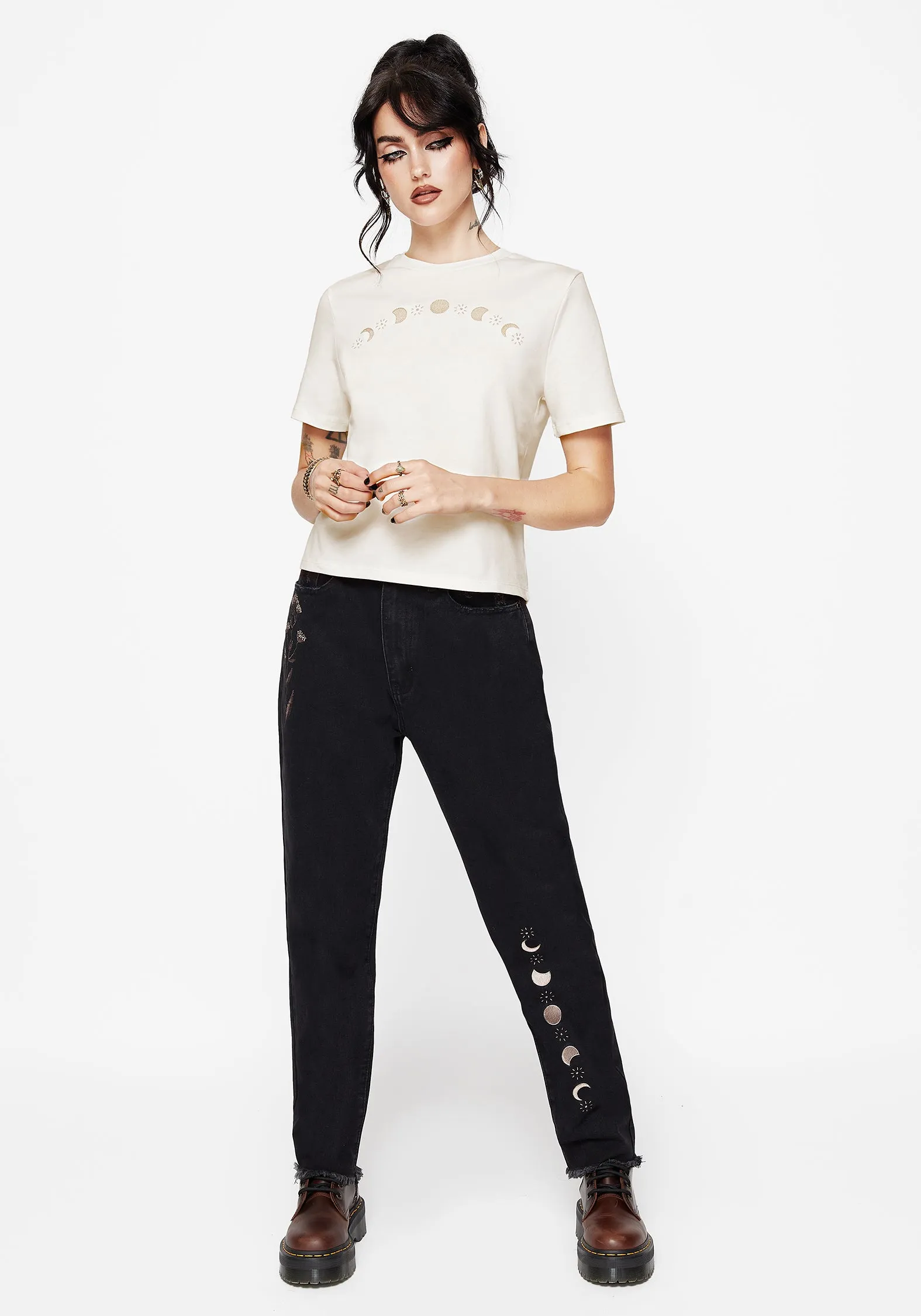 Griffinfly Cotton Embroidered Jersey Cropped T-Shirt OversizedSilhouette MinimalistCut