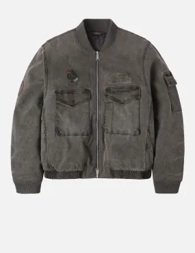 Heavy Washed Multi Logo Badges Print Regular Fit Padded Bomber Jacket MultiPocket Ethical production