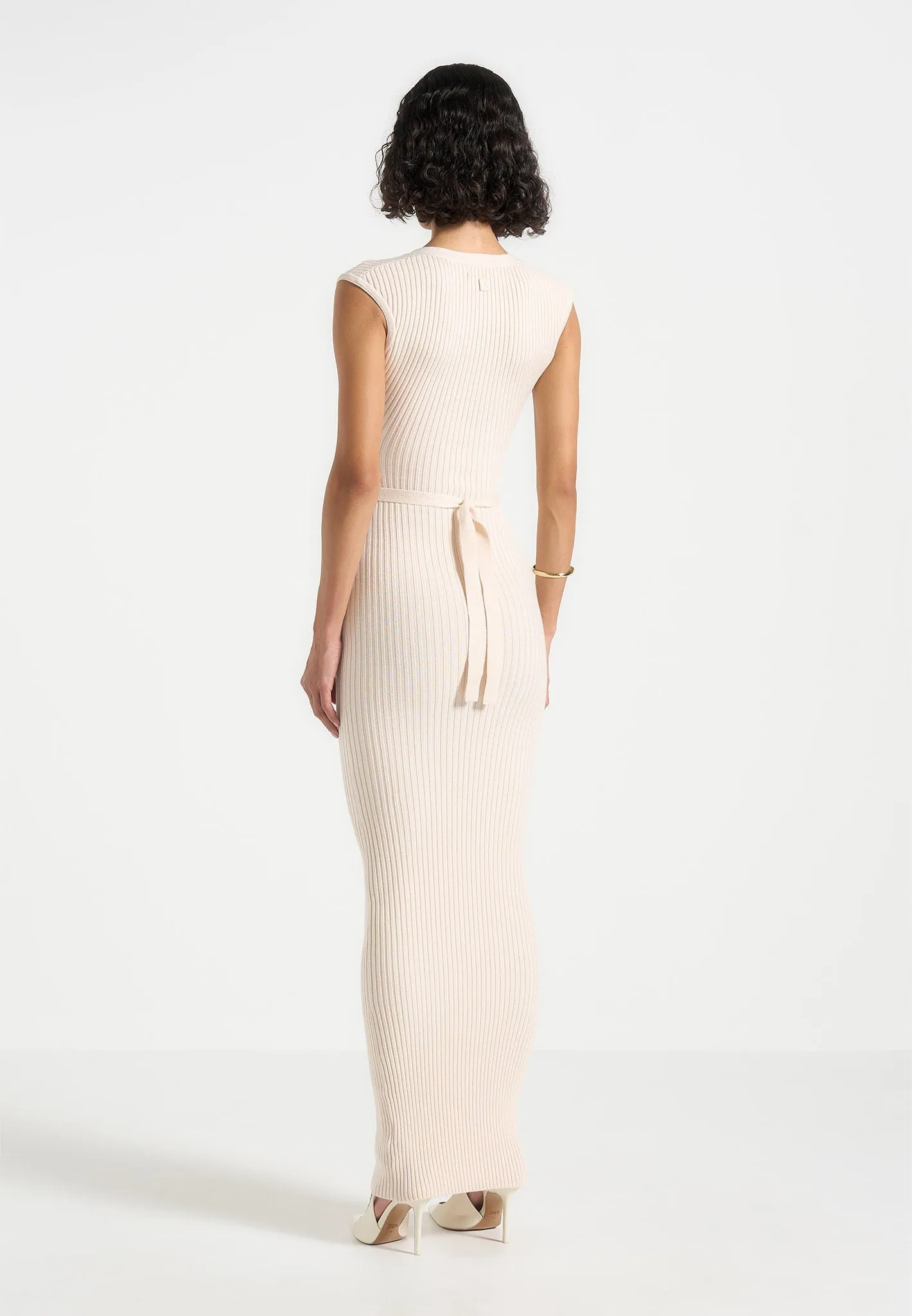 Modern Appearance Timeless Wearable Helene - Knitted Midaxi Dress with Belt - Beige