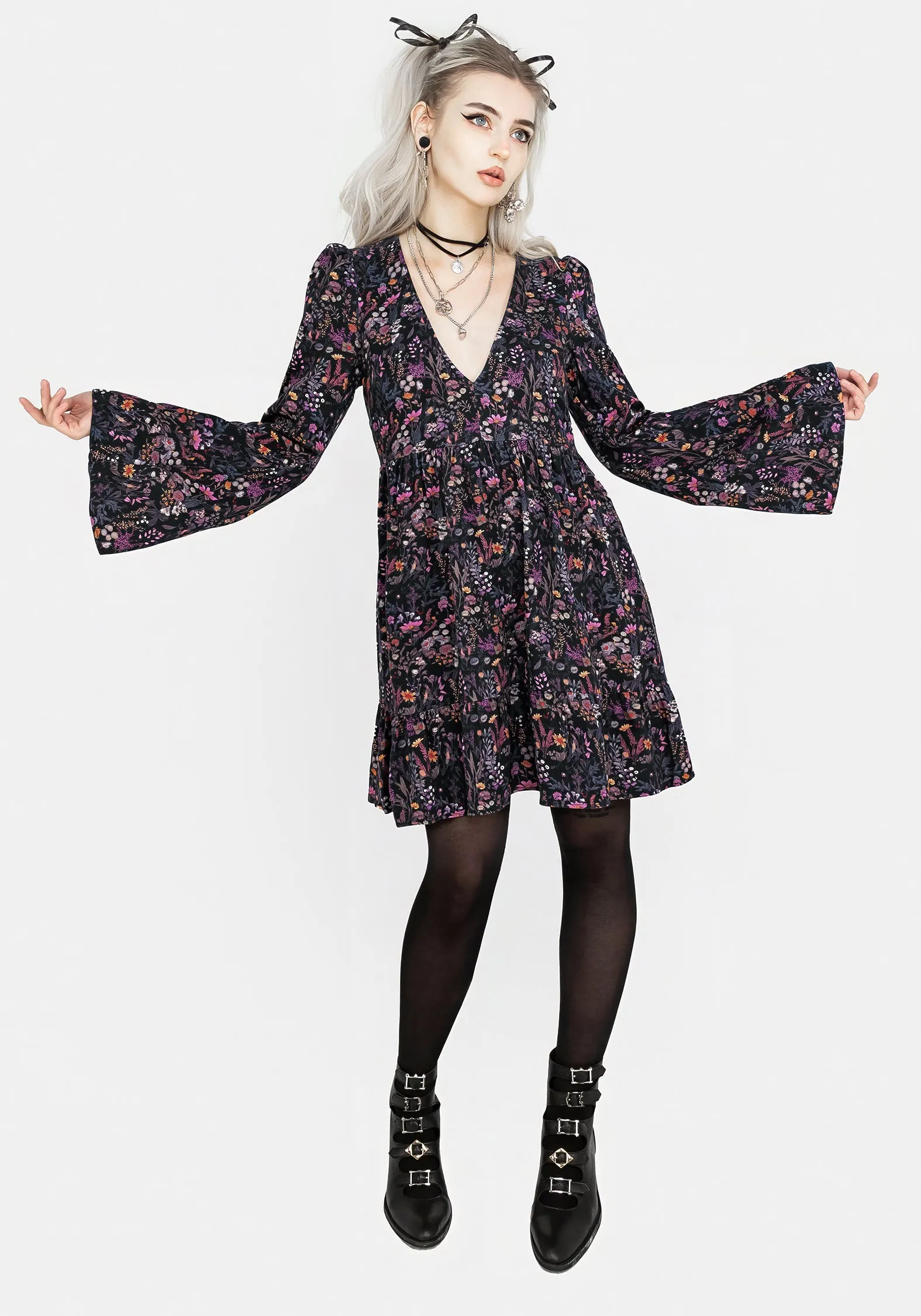 Heliotrope Floral Mini Smock Dress Subtle Flow Elegant Detail