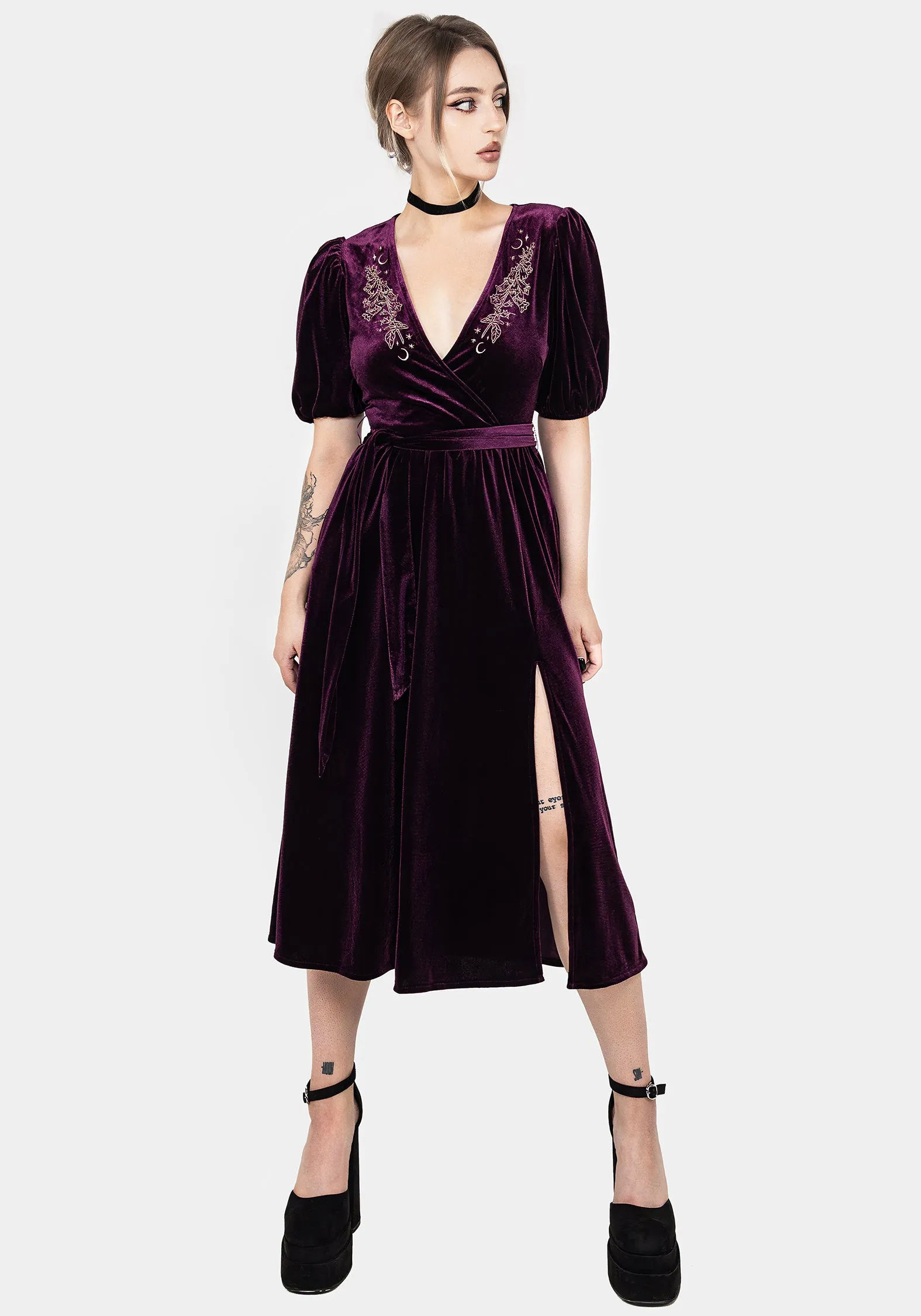 Light Drape Hera Embroidered Midi Wrap Dress