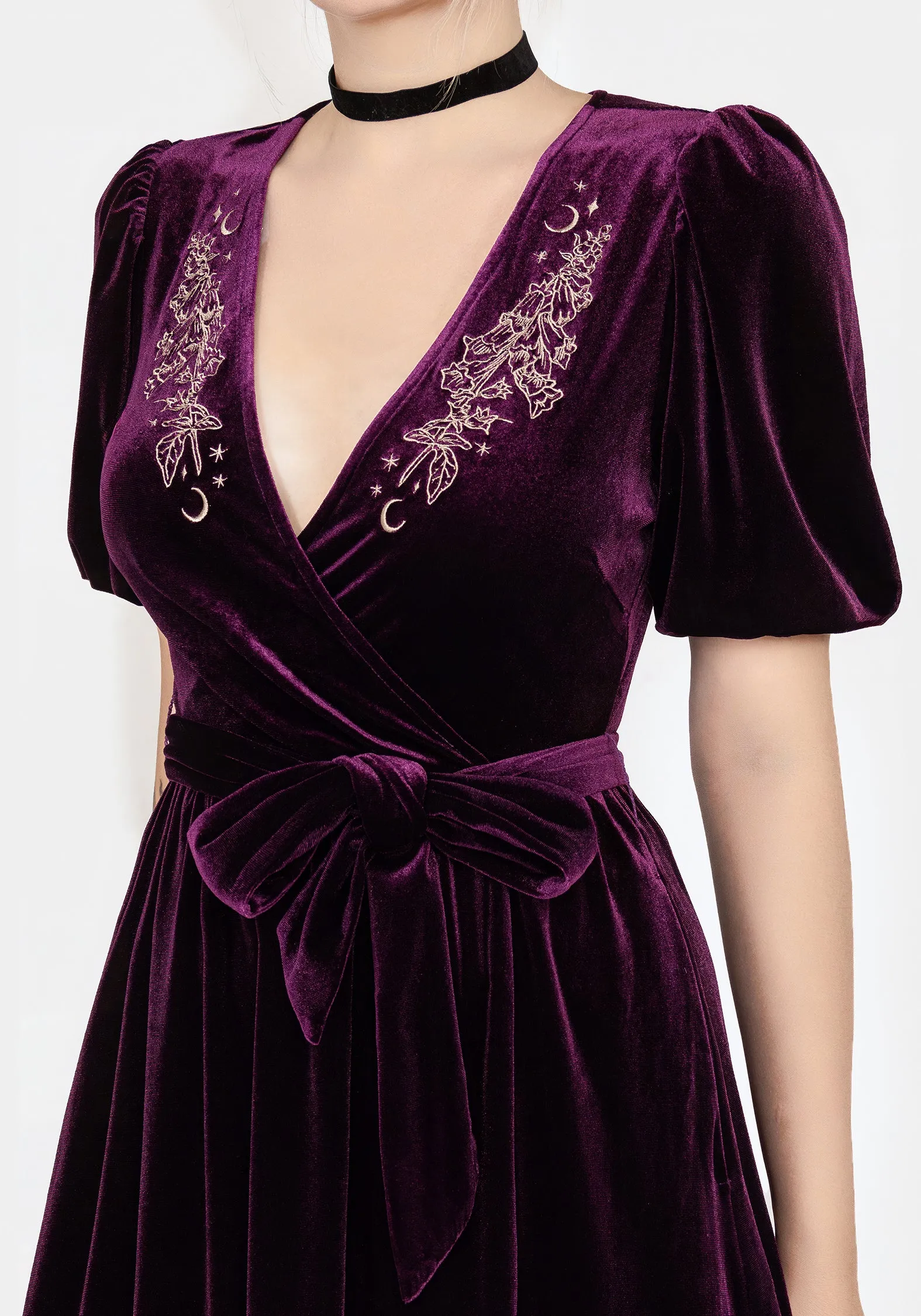 Dreamy Presence Satin Grace Hera Embroidered Midi Wrap Dress