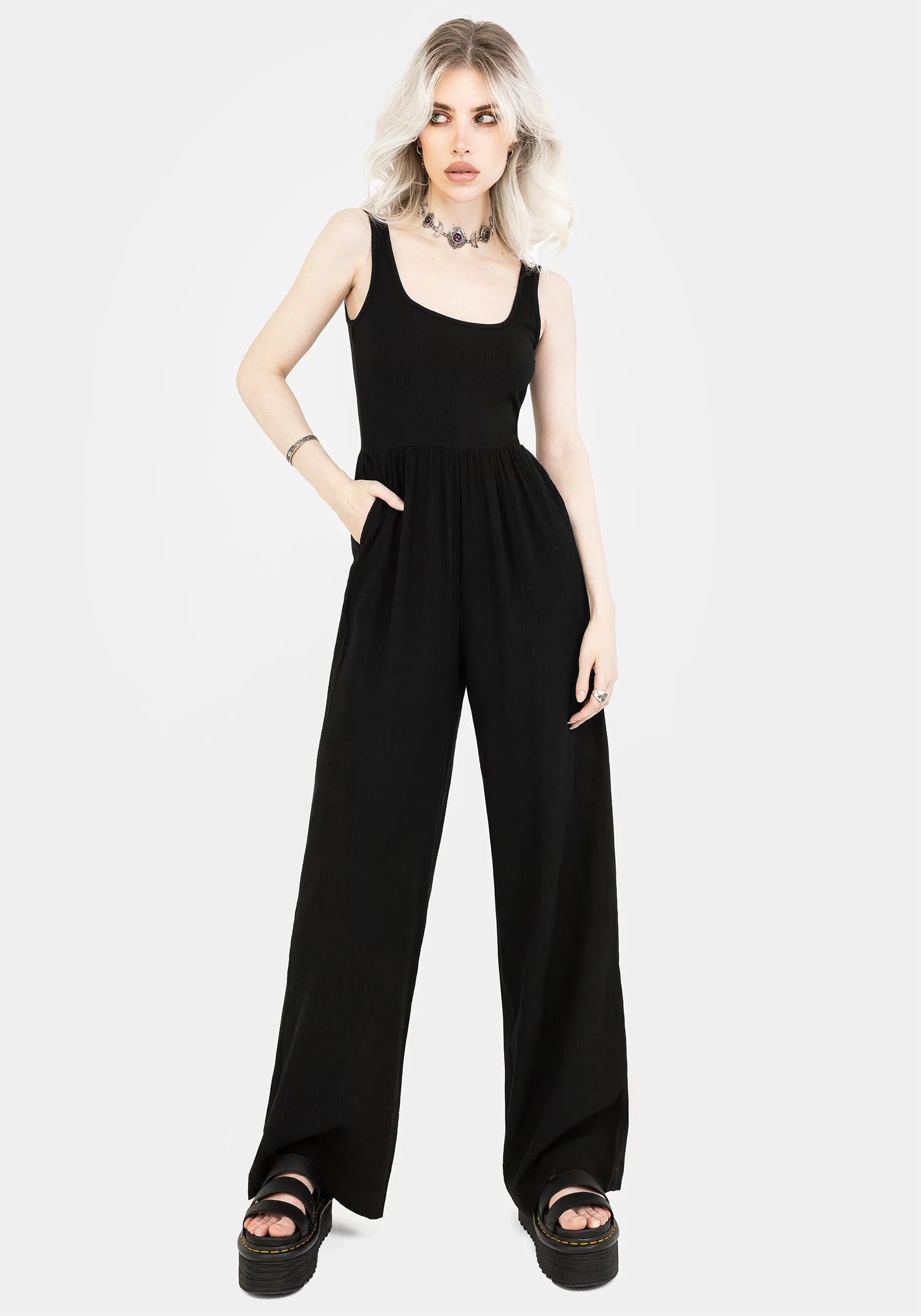 Herne Contrast Wide Leg Jumpsuit Airy Comfort Refined Mood