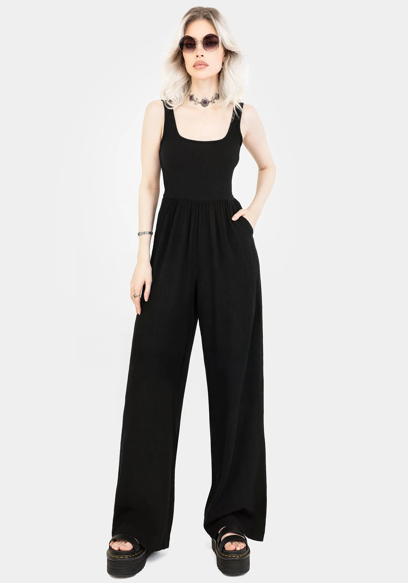Fancy Home Music Yoga Herne Contrast Wide Leg Jumpsuit