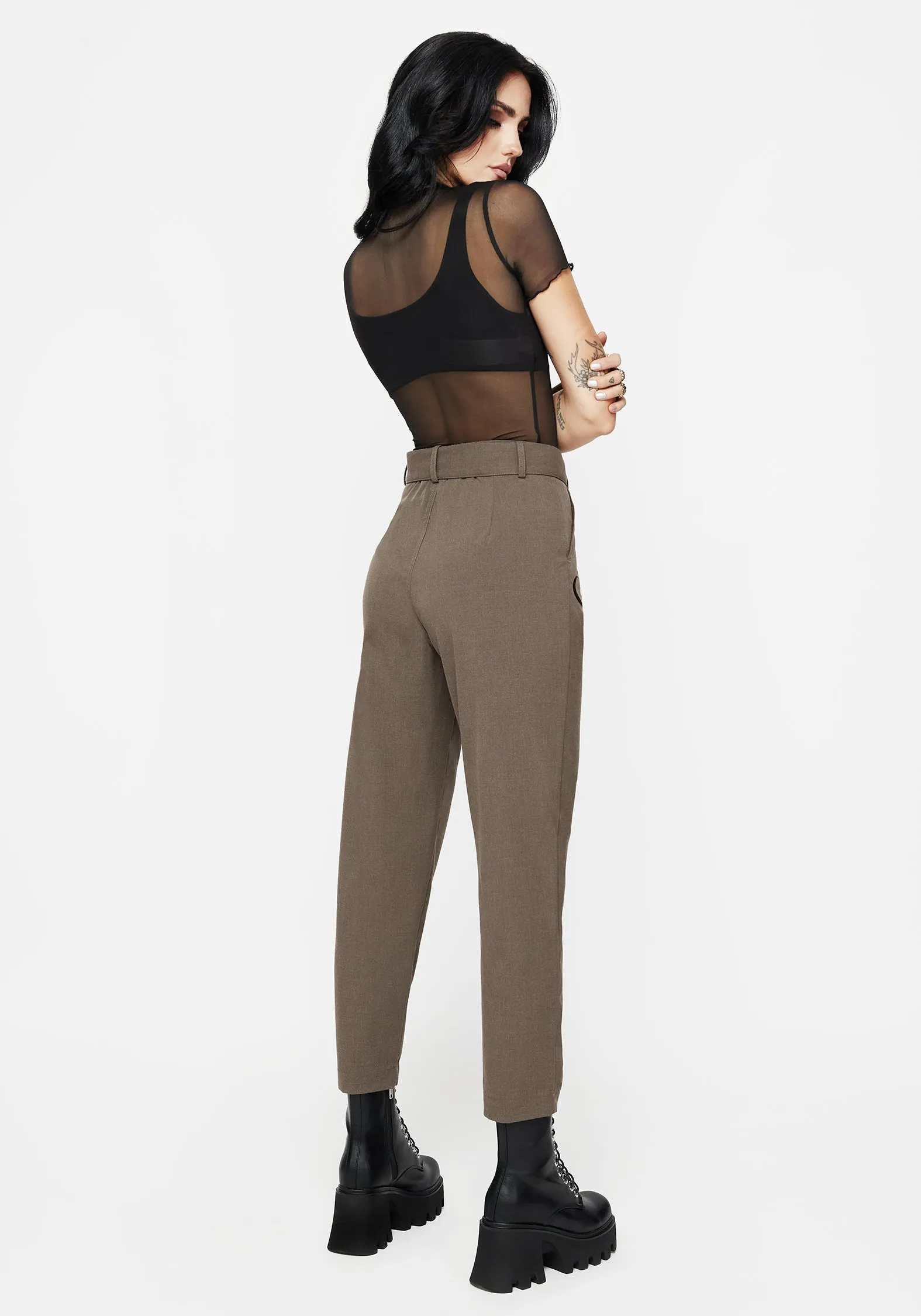 Hester Embroidered Tapered Trousers - Brown SoftLining RipstopFabric
