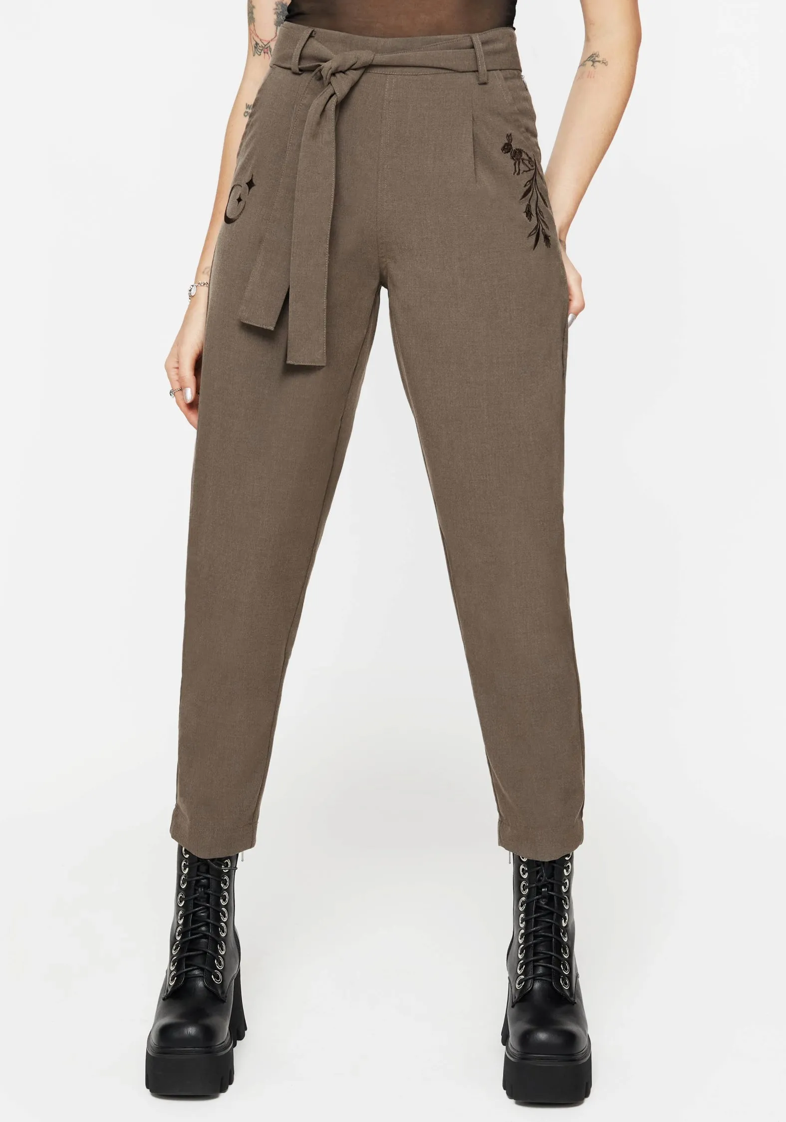 Bold Mood Hester Embroidered Tapered Trousers - Brown