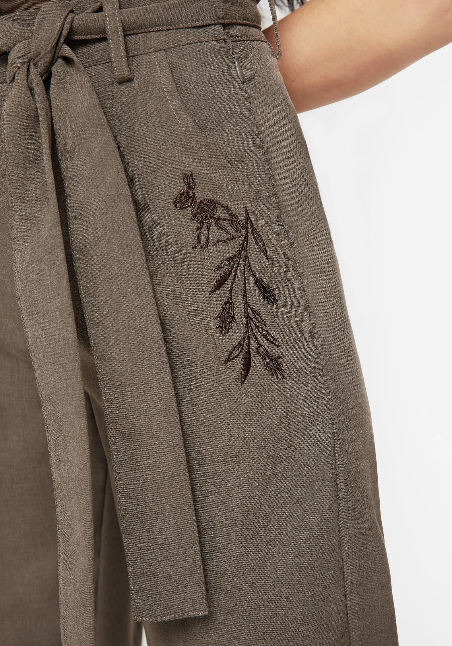 Hester Embroidered Tapered Trousers - Brown Bonded Seam Technology