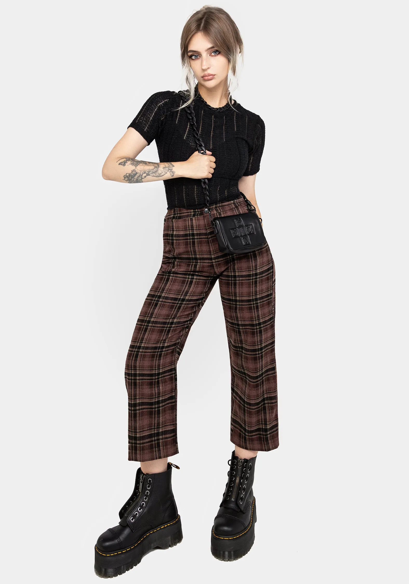 Layered Look Hickory Check Straight Leg Trousers