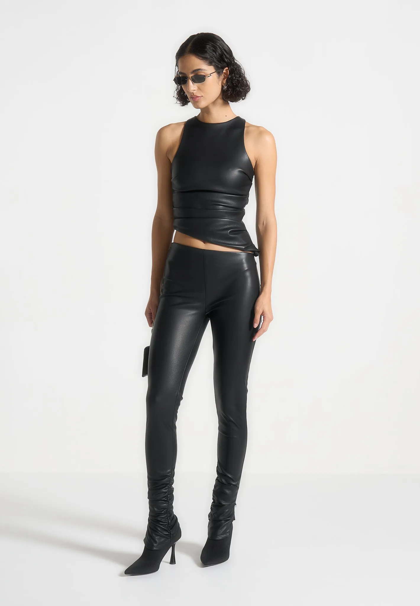 Clara - Leather Angled Waistband Leggings - Black All Ages Travel Outfit Quick Dry Outdoor Lover