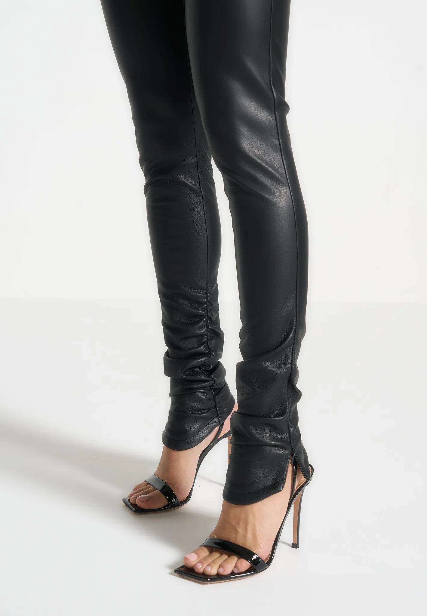 Clara - Leather Angled Waistband Leggings - Black Cold Weather