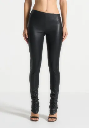 Clara - Leather Angled Waistband Leggings - Black Easy Wear Performance Fit