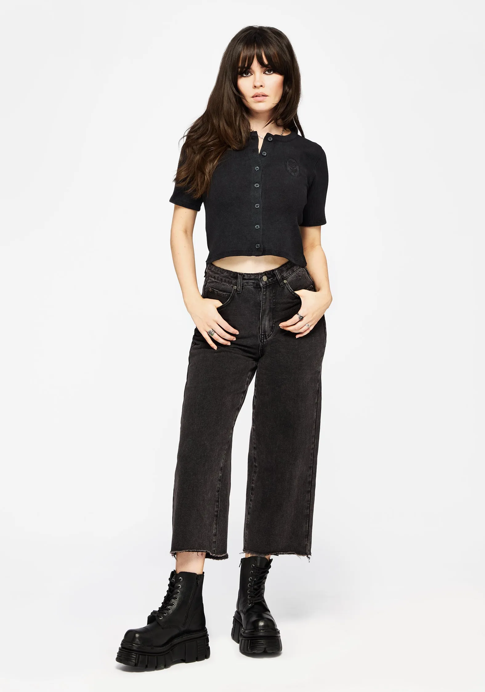 Faye Cotton-Blend Floral Embroidered Waffle Button Up Top FrictionReducing