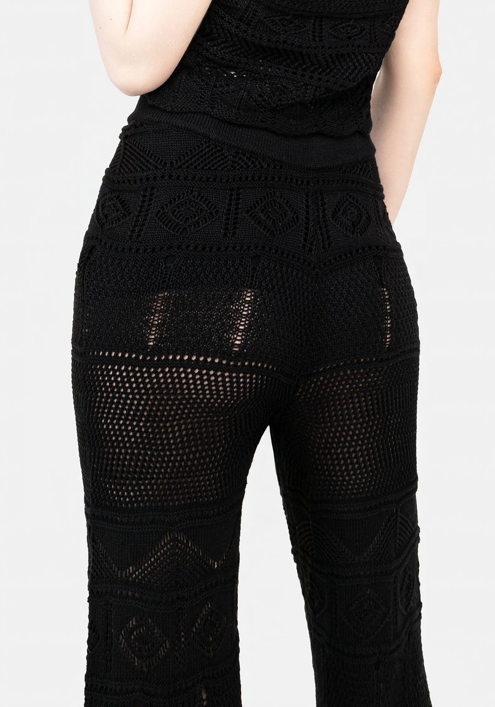 Double Layer Hooked Pointelle Flare Trousers