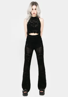 Street Look Twist Front Design Hooked Pointelle Flare Trousers