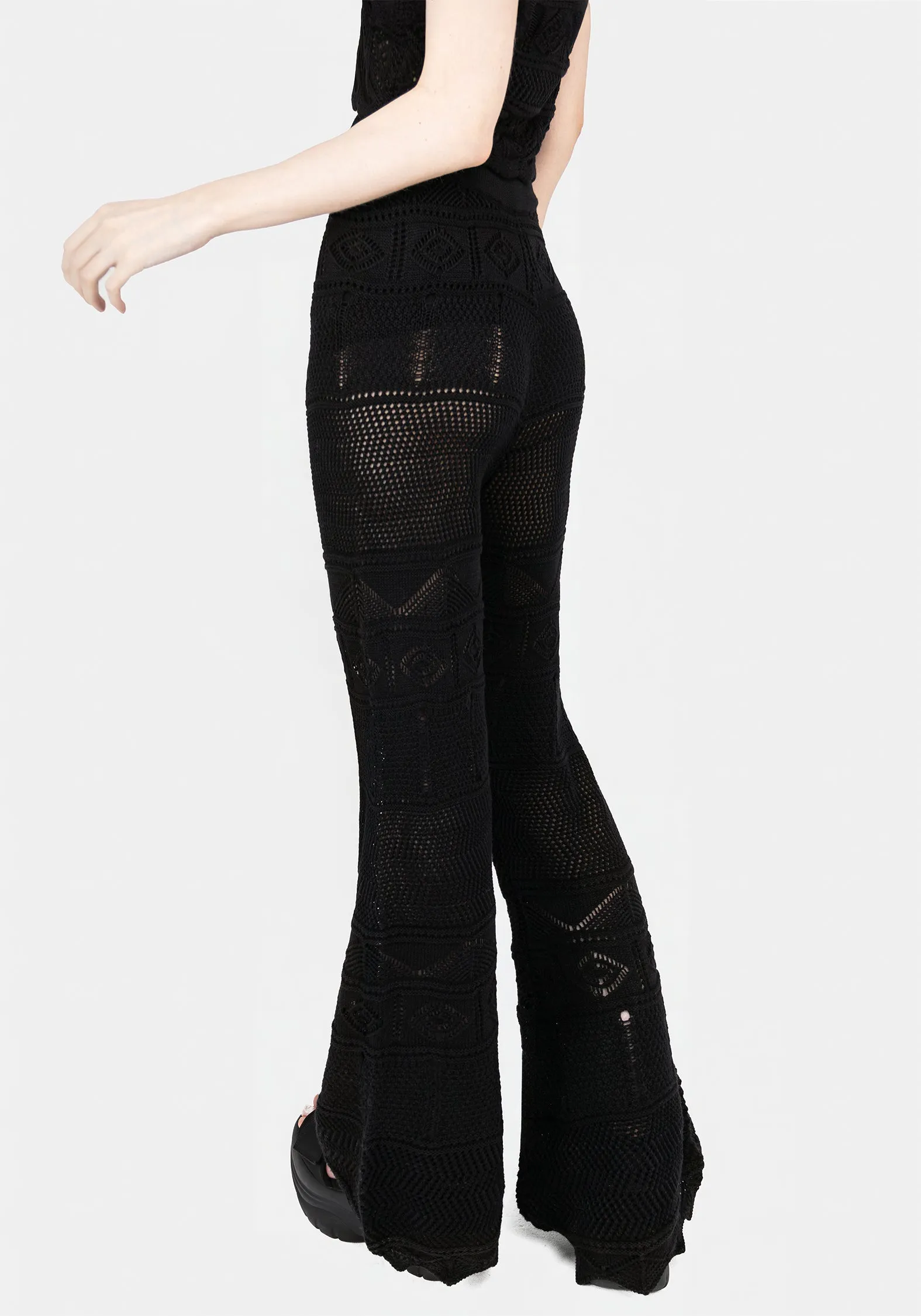 Simple Layered Hooked Pointelle Flare Trousers