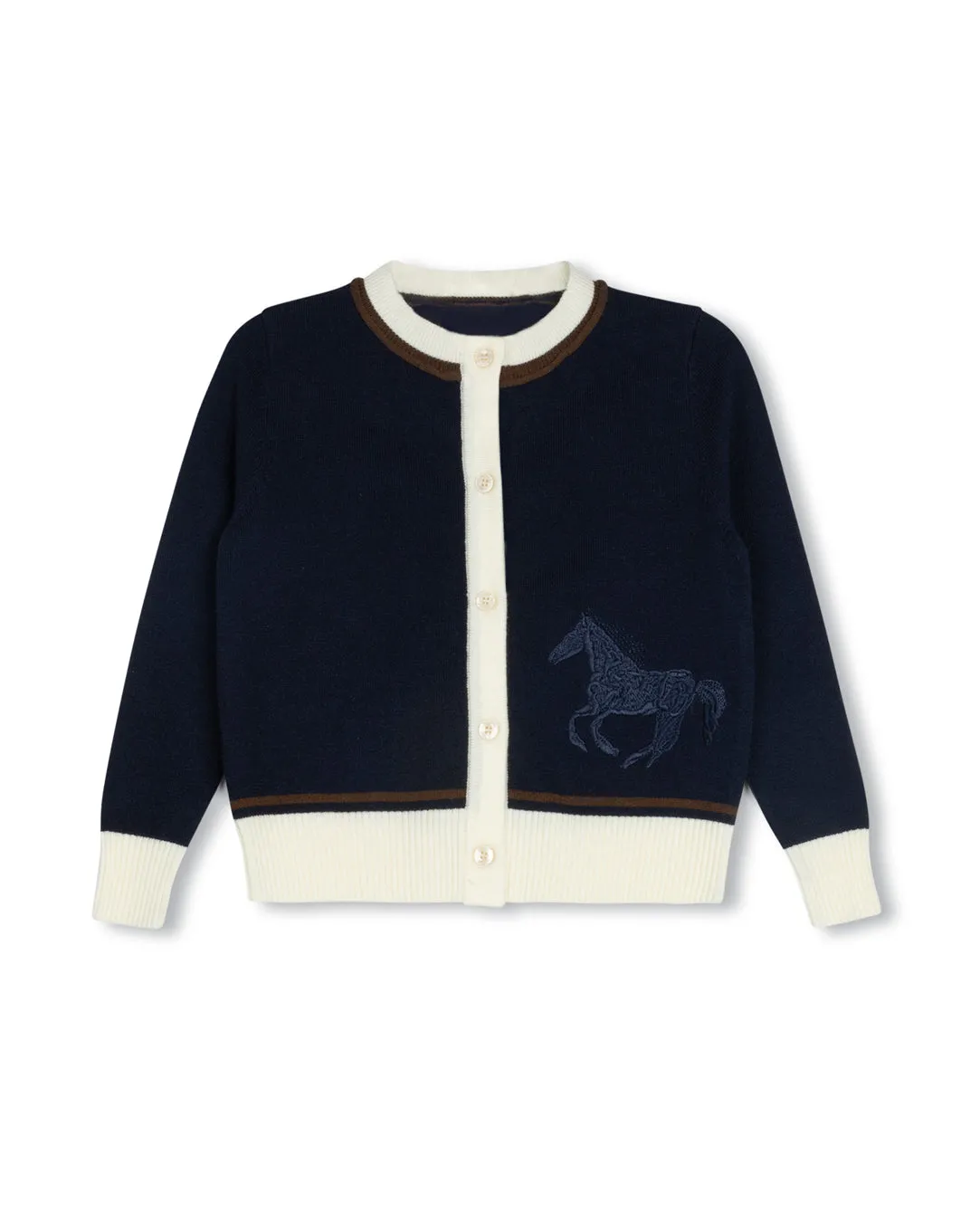 Horse Embroidered Cardigan Temperature Regulating Layered Warmth