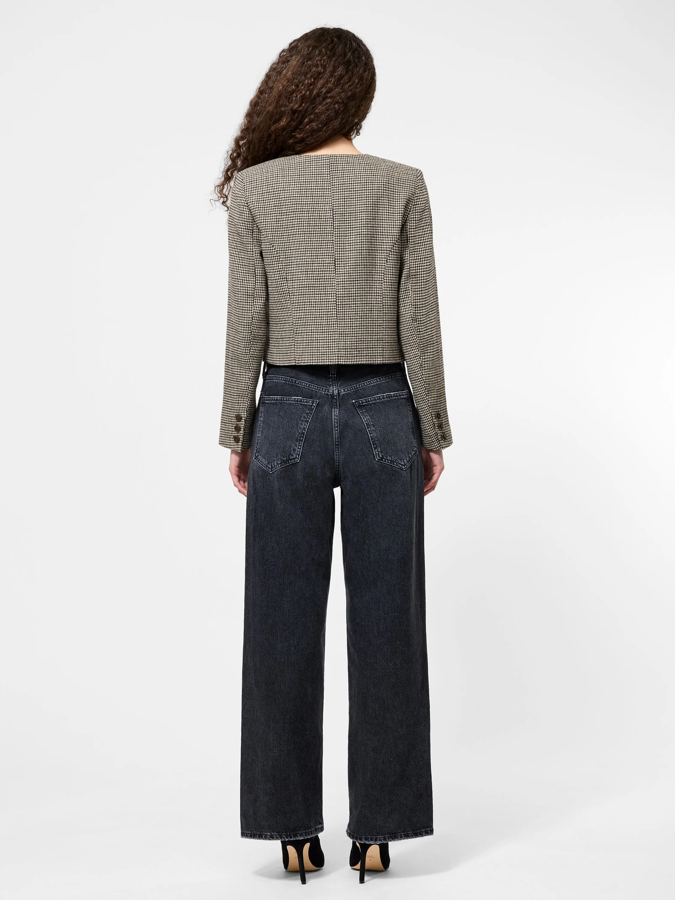 Houndstooth Wool Jacket Durable Coating AdjustableCuffs