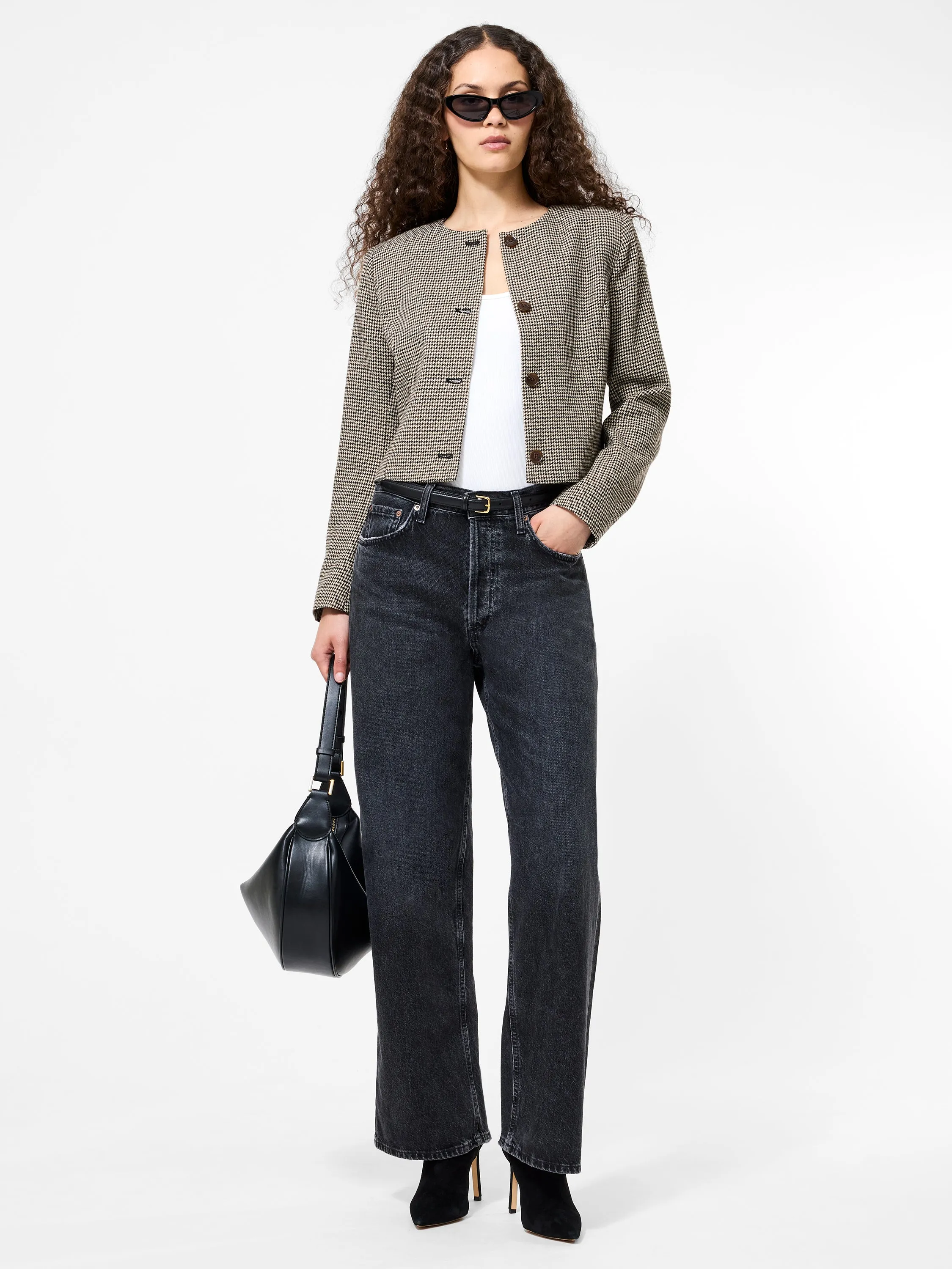 Pastel Shade snap closure Houndstooth Wool Jacket