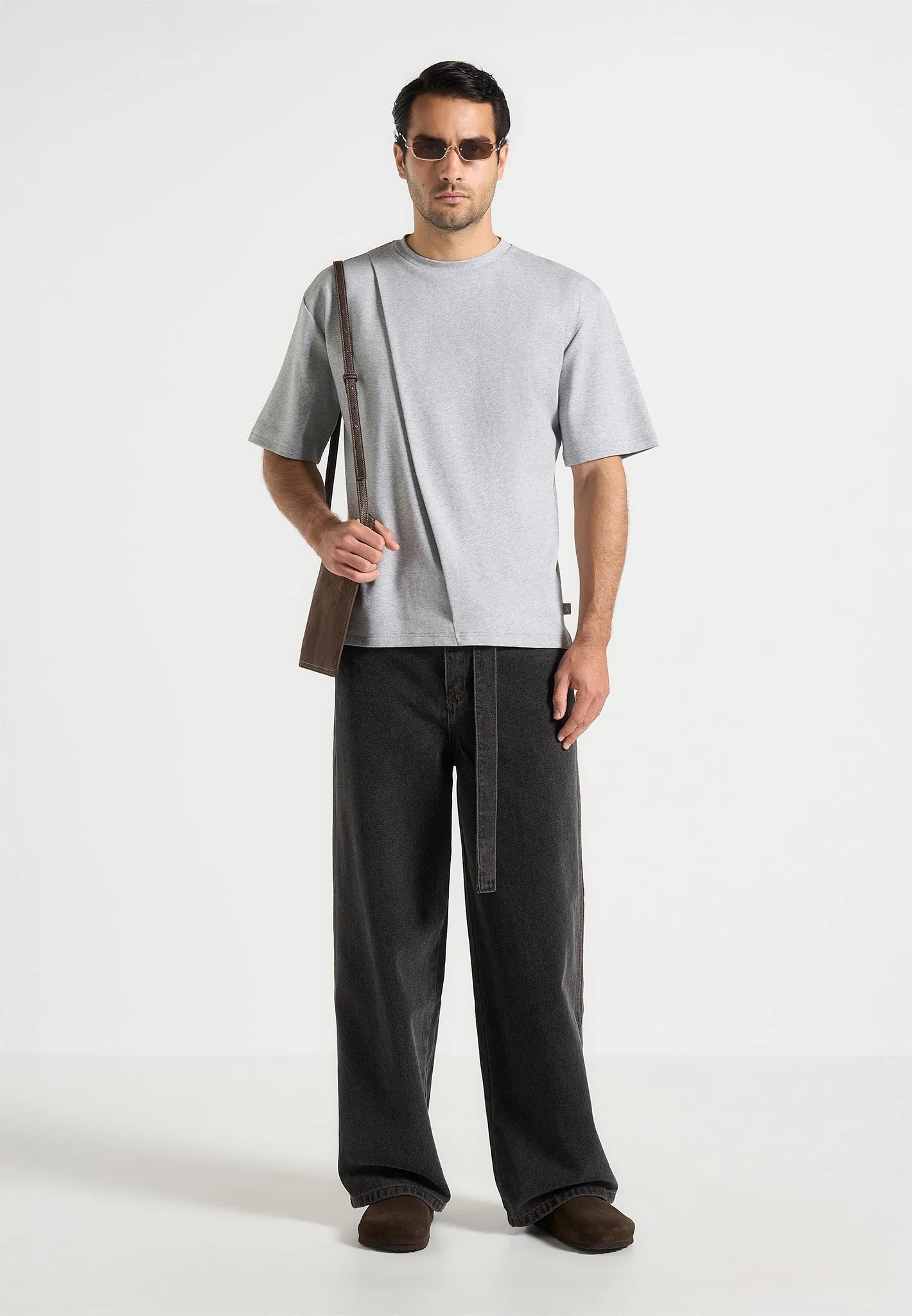 Hugo - Relaxed Fit T-Shirt With Pleat - Grey Everyday Wear