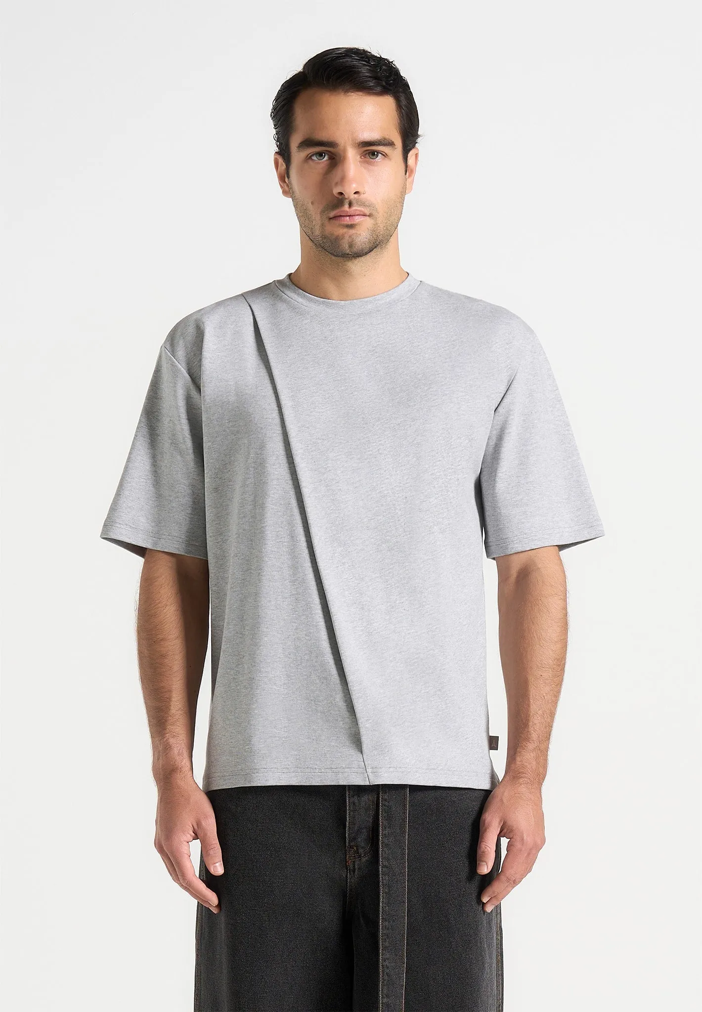 Hugo - Relaxed Fit T-Shirt With Pleat - Grey Vibrant Hue