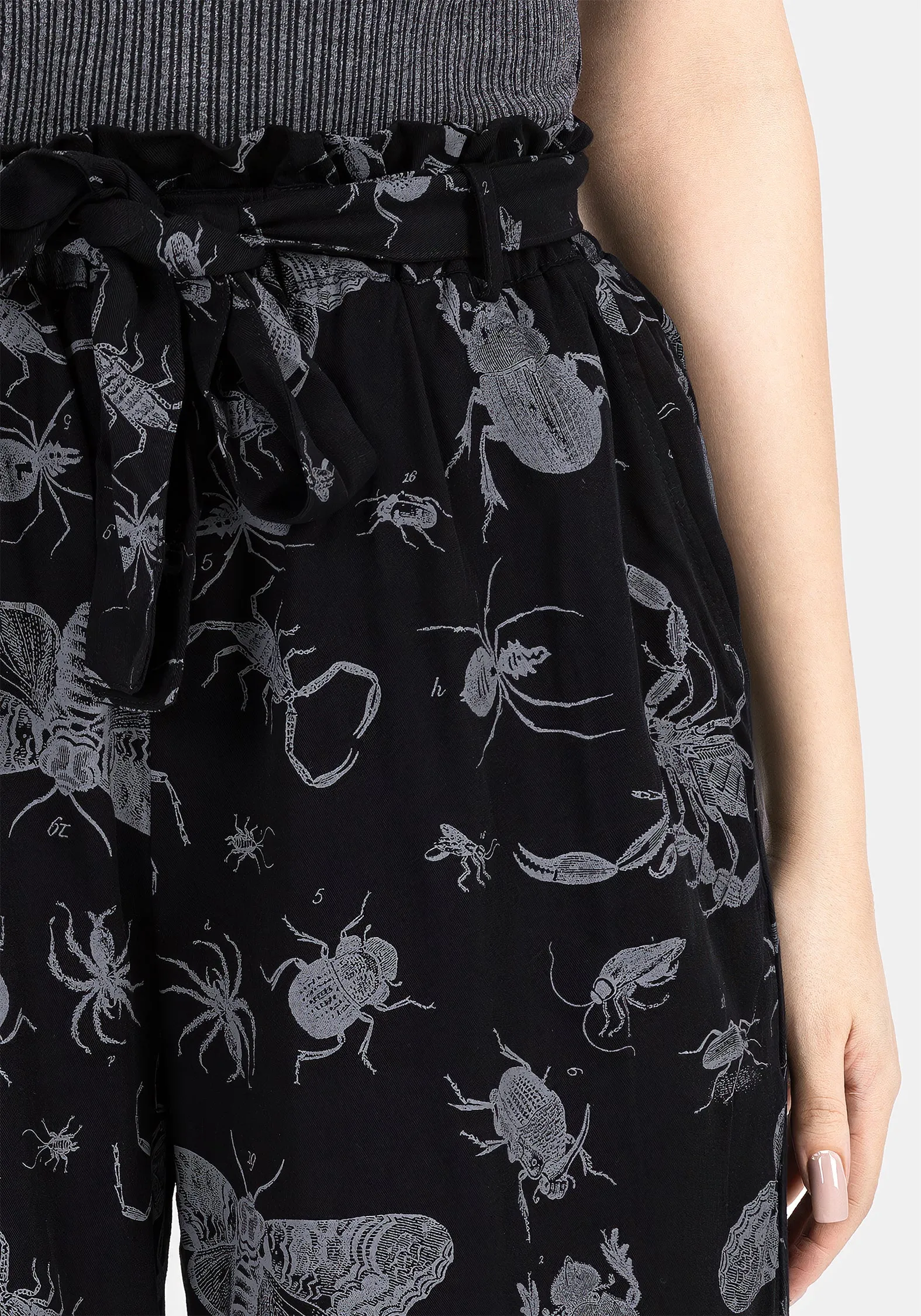 Parasite Bugs Wide Leg Paperbag Culotte Trousers - Black Outfit Diary Hand Stitched