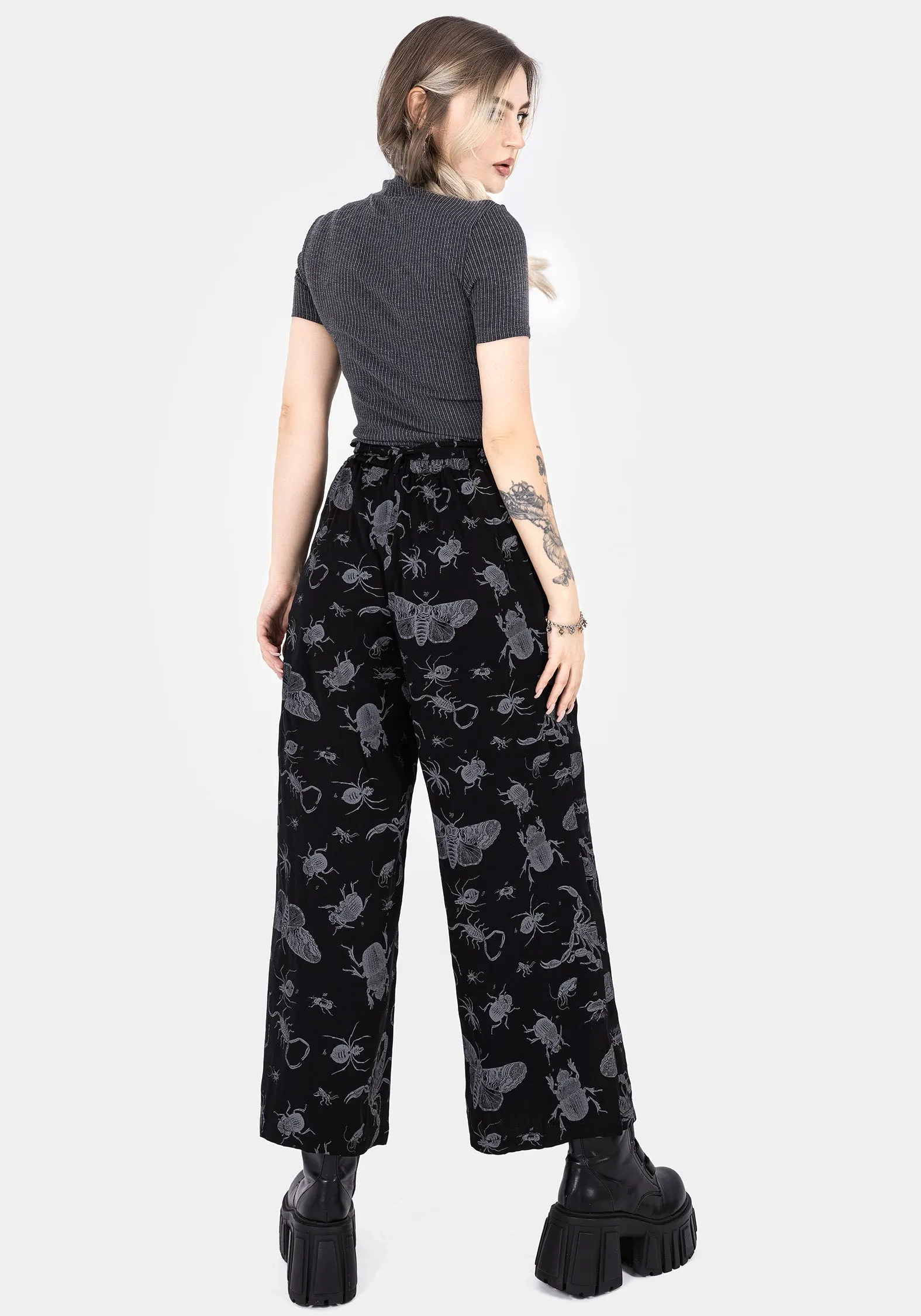 Parasite Bugs Wide Leg Paperbag Culotte Trousers - Black Fade Resistant