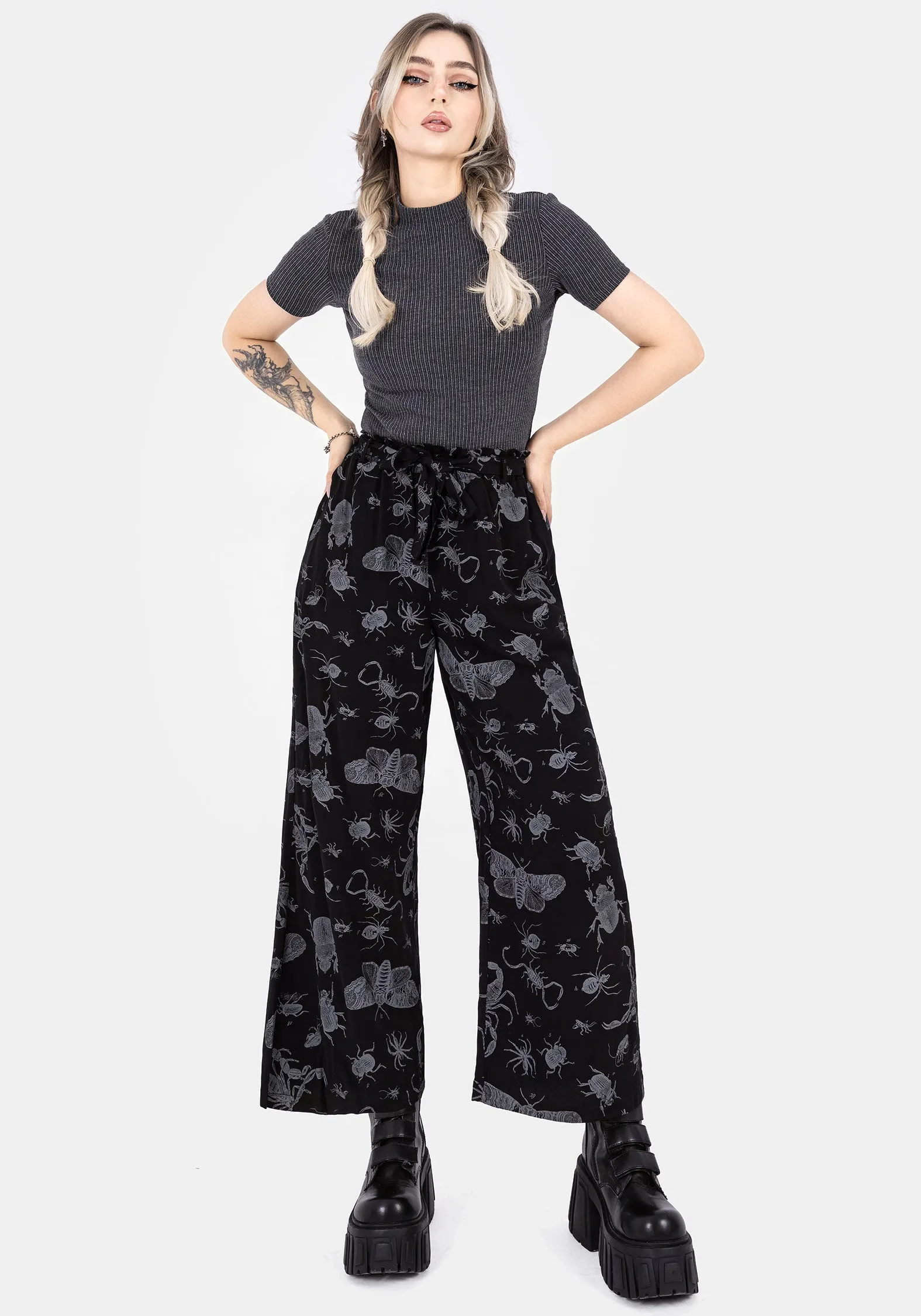 Parasite Bugs Wide Leg Paperbag Culotte Trousers - Black Designer Label