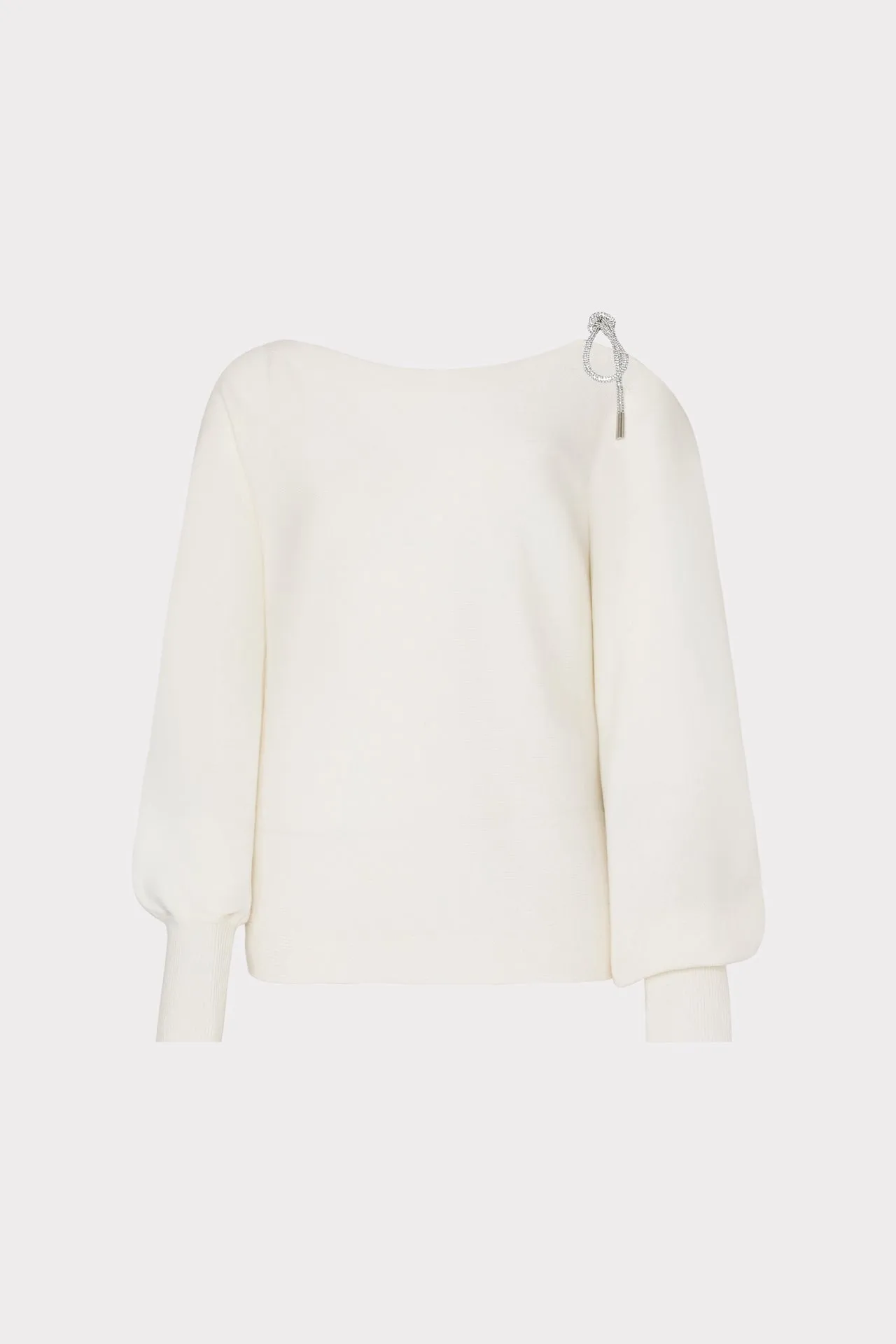 Distressed Texture Ida Crystal Bow Cold Shoulder Sweater